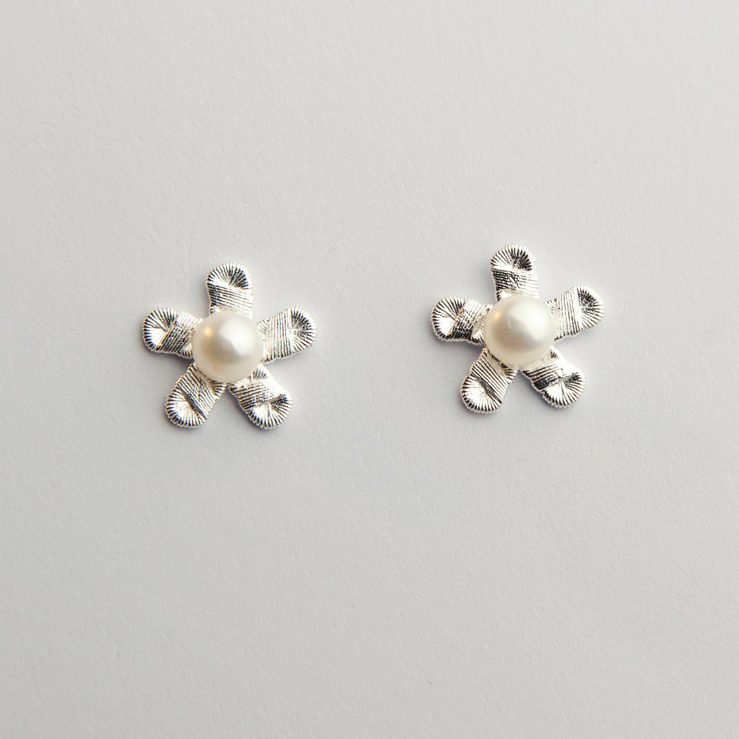 Sterling Silver Flower Stud Earrings with Freshwater Pearls