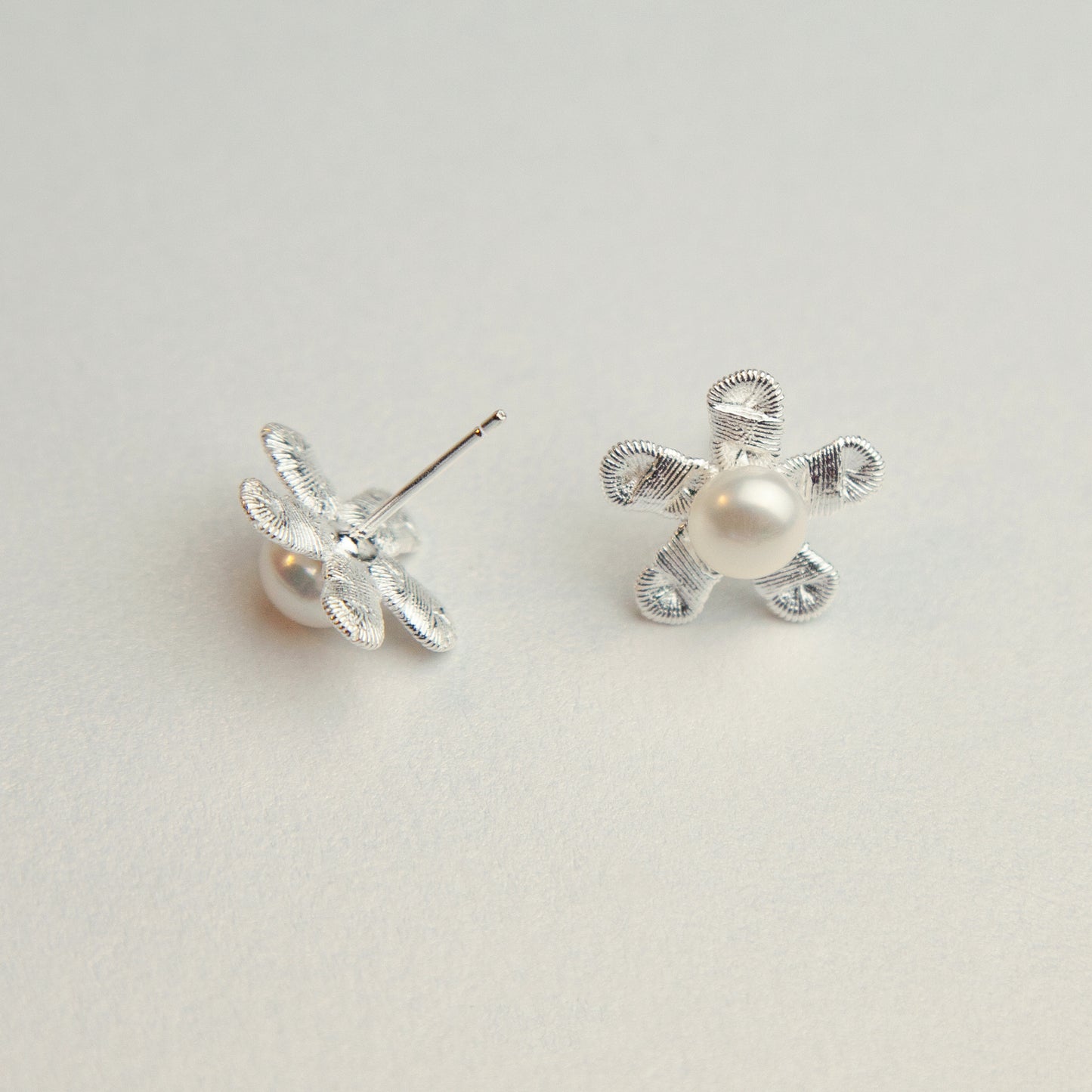 Sterling Silver Flower Stud Earrings with Freshwater Pearls