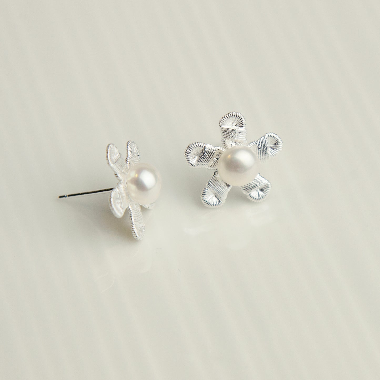 Sterling Silver Flower Stud Earrings with Freshwater Pearls