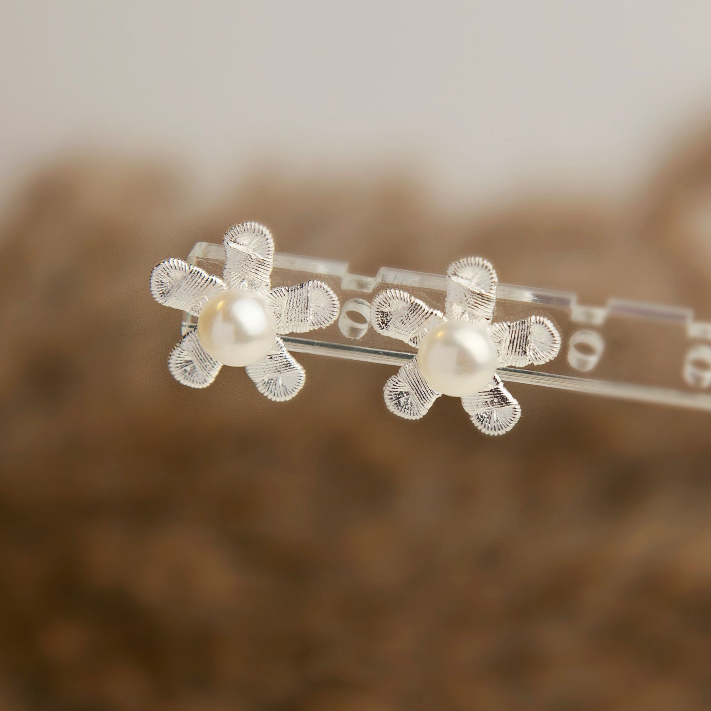 Sterling Silver Flower Stud Earrings with Freshwater Pearls