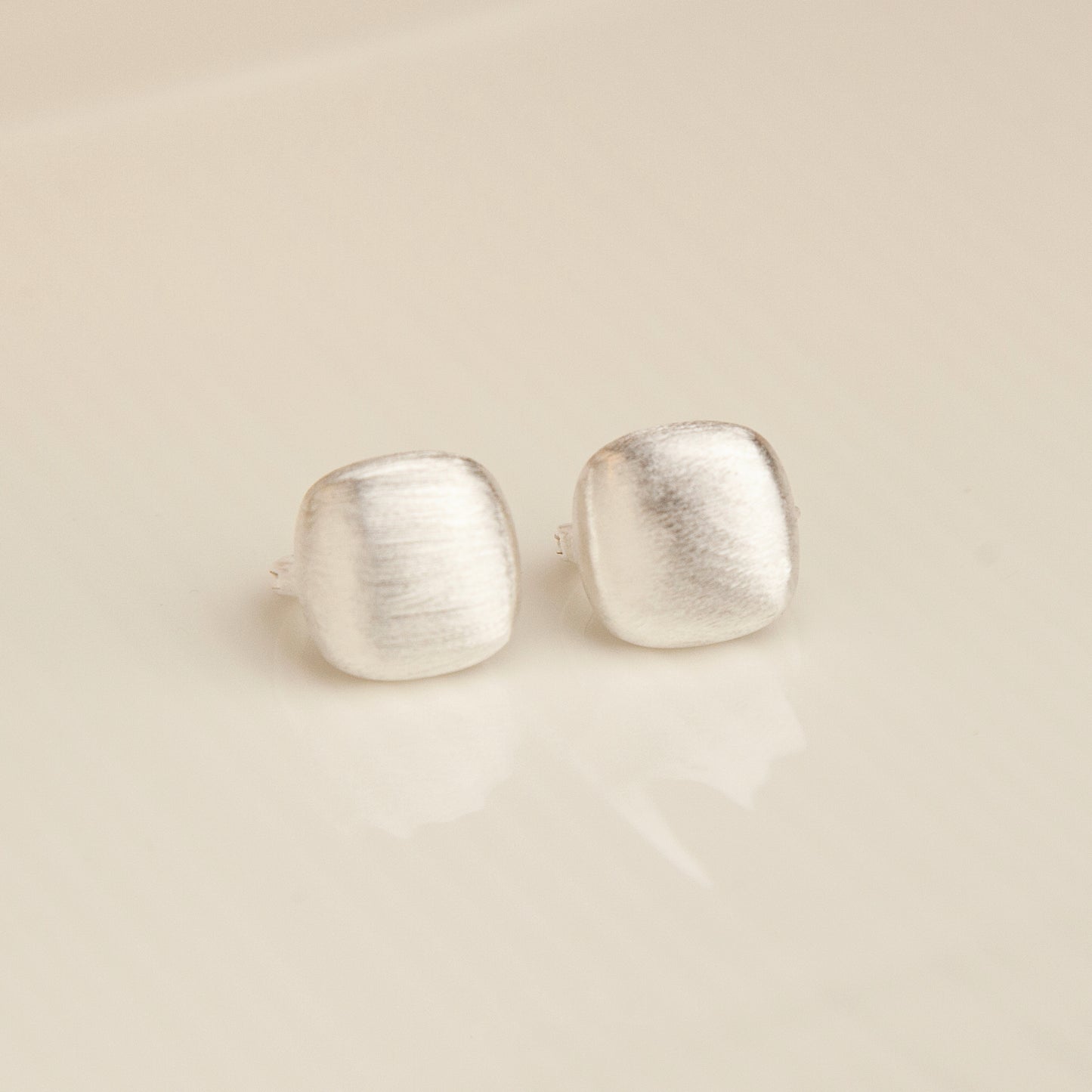 Sterling Silver Huggies Satin Finished Brushed Square Earrings