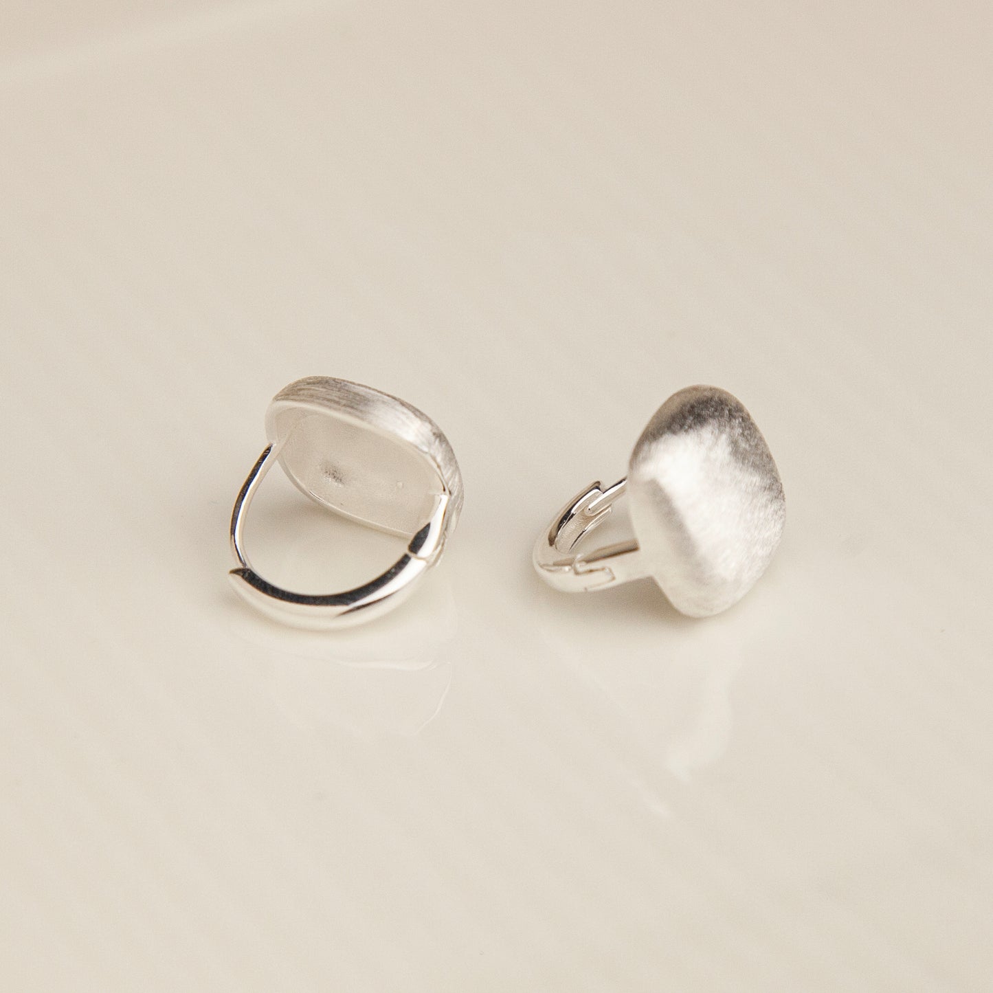 Sterling Silver Huggies Satin Finished Brushed Square Earrings