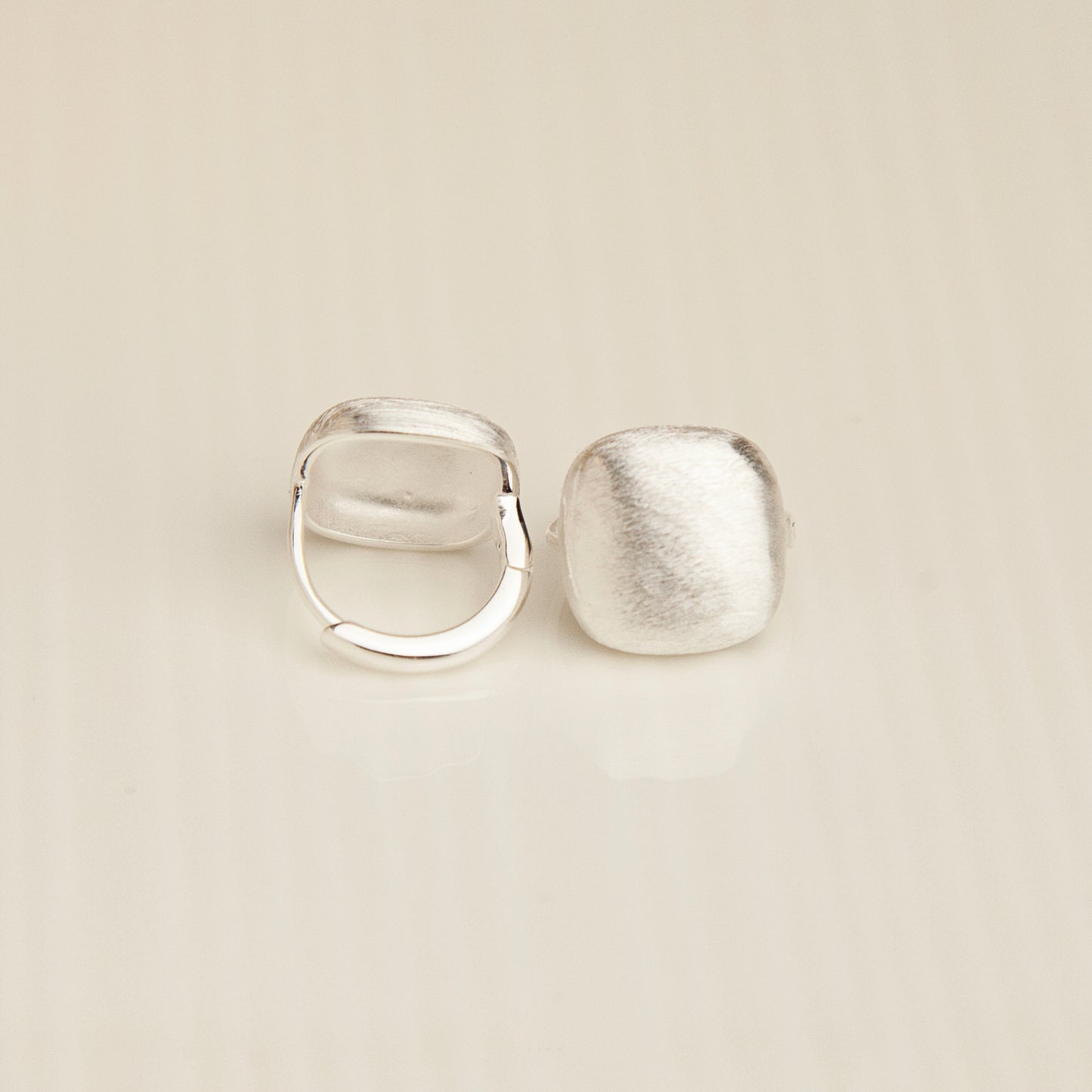 Sterling Silver Huggies Satin Finished Brushed Square Earrings