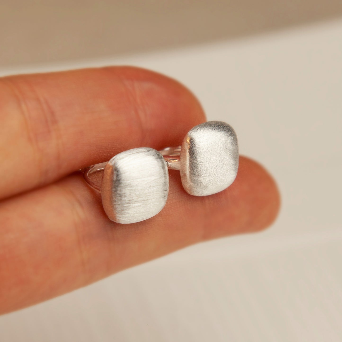 Sterling Silver Huggies Satin Finished Brushed Square Earrings