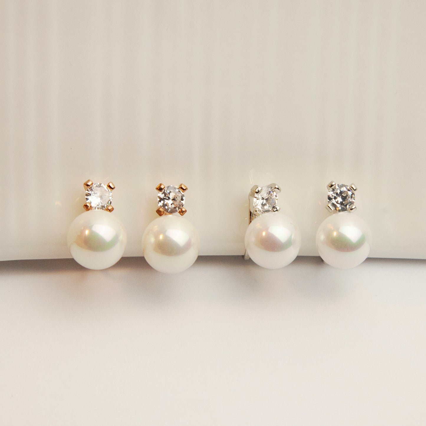 Minimal Pearl CZ Stud Clip On Earrings