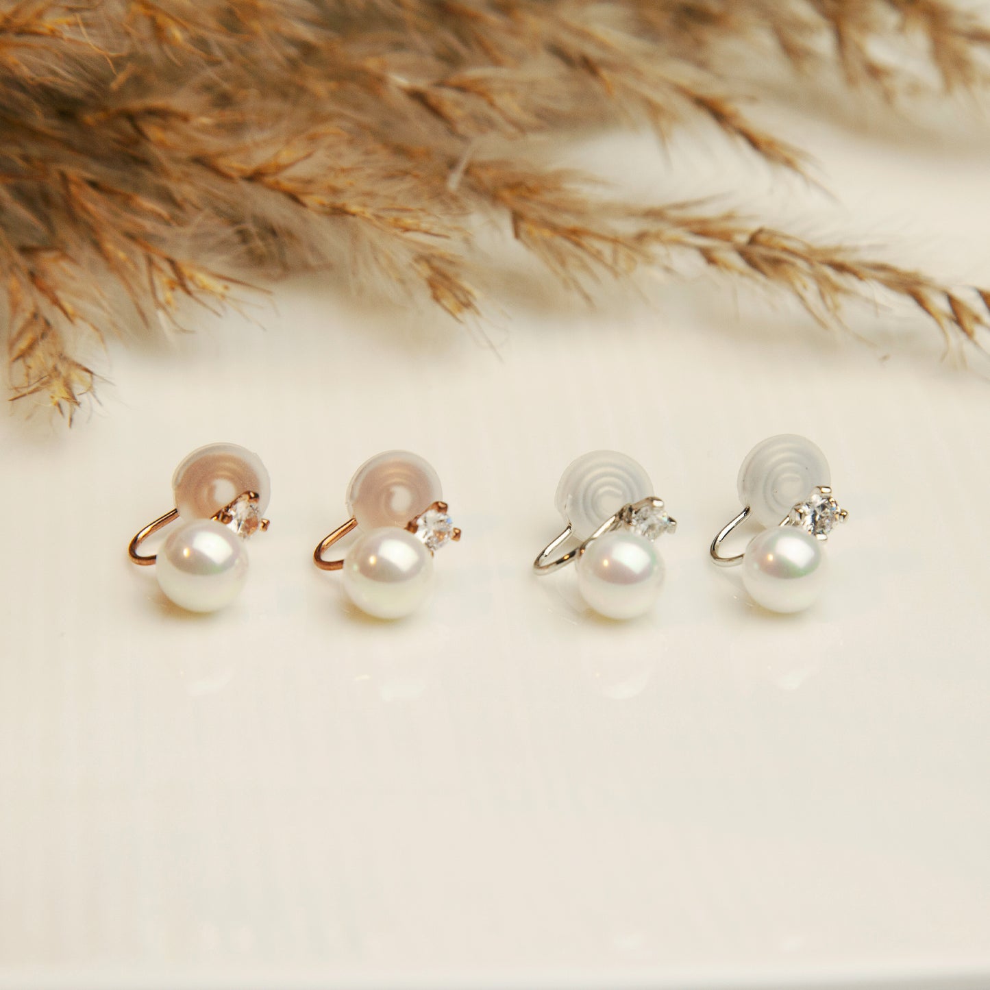 Minimal Pearl CZ Stud Clip On Earrings