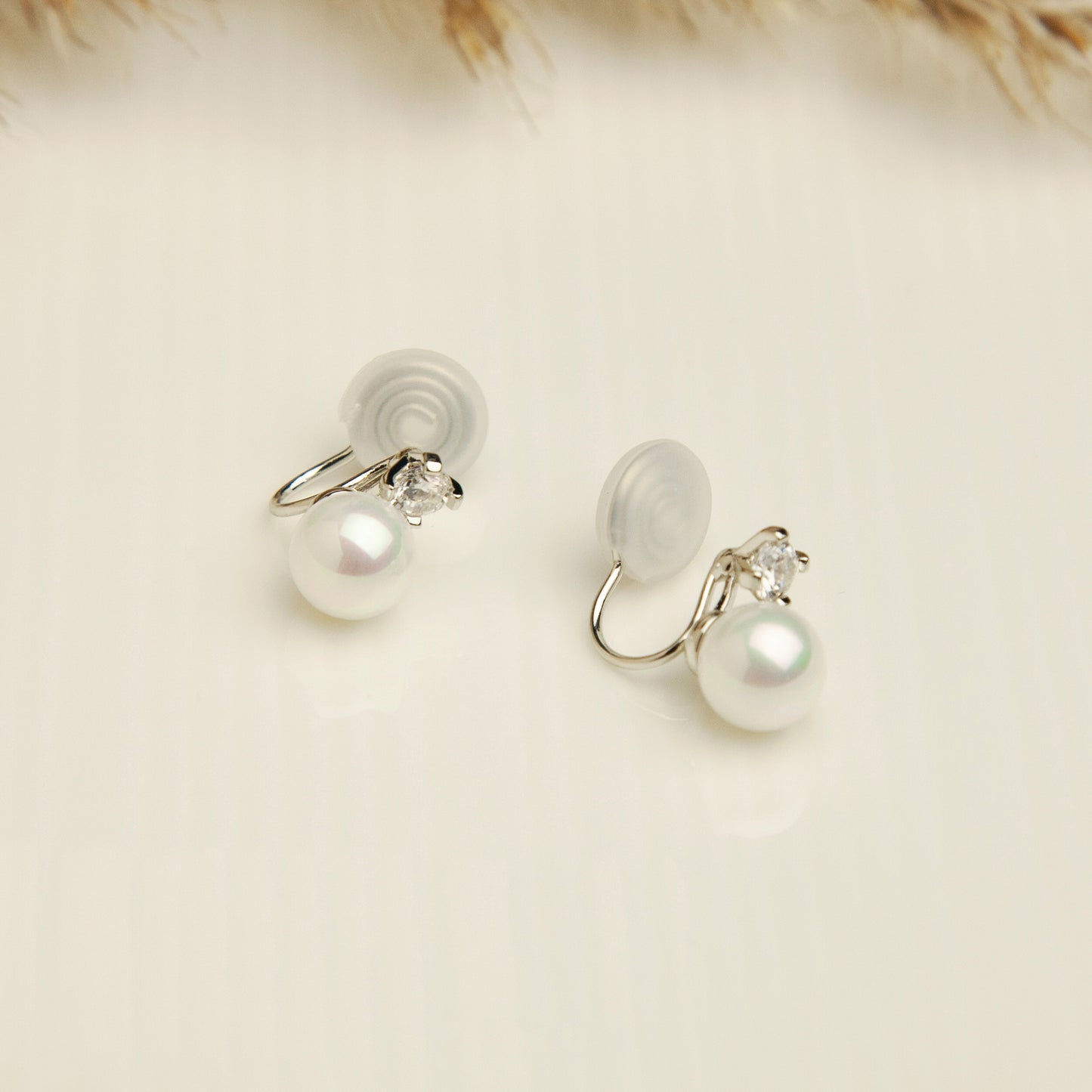 Minimal Pearl CZ Stud Clip On Earrings