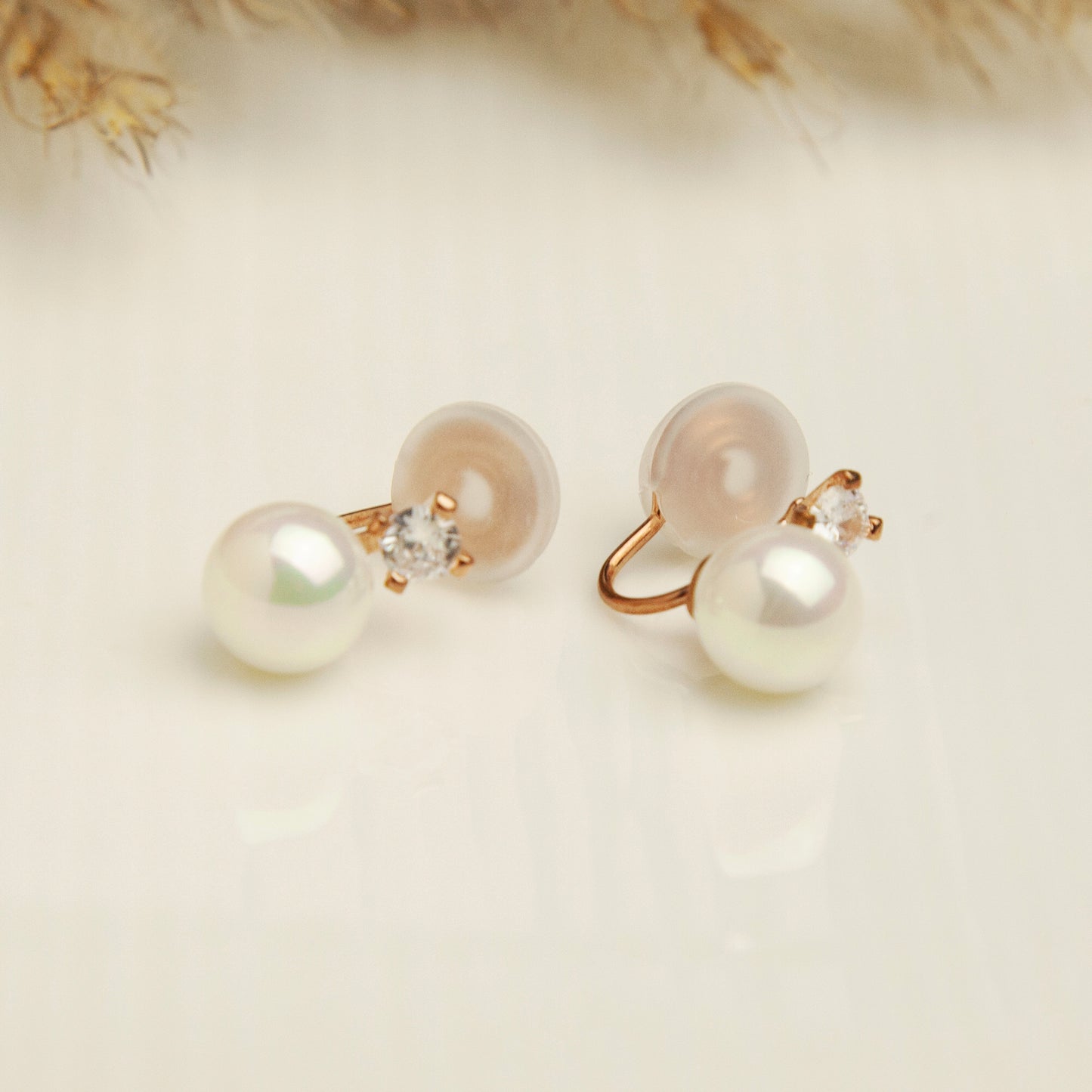 Minimal Pearl CZ Stud Clip On Earrings