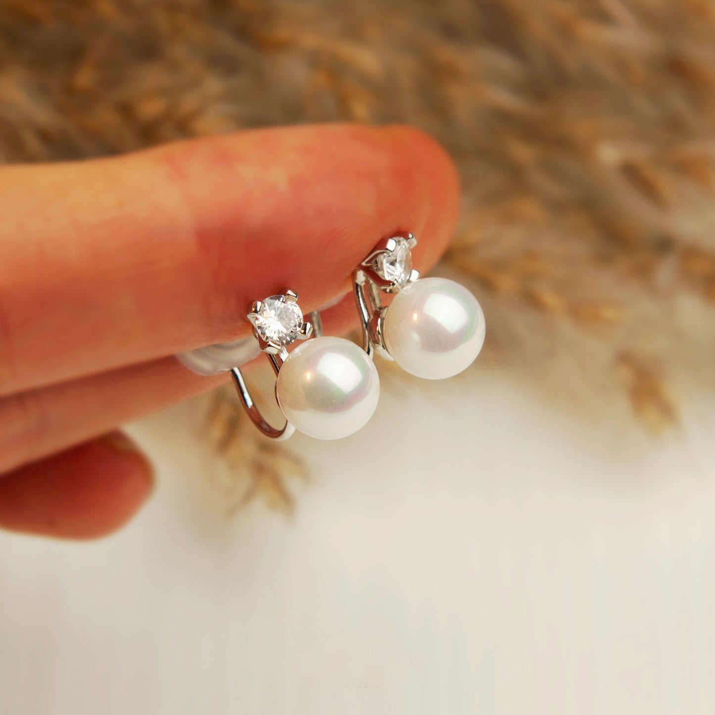 Minimal Pearl CZ Stud Clip On Earrings