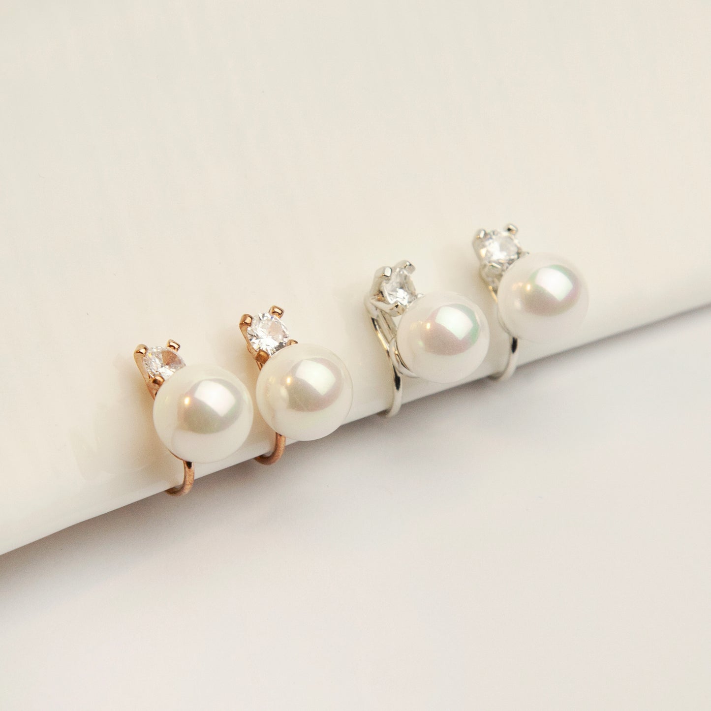 Minimal Pearl CZ Stud Clip On Earrings