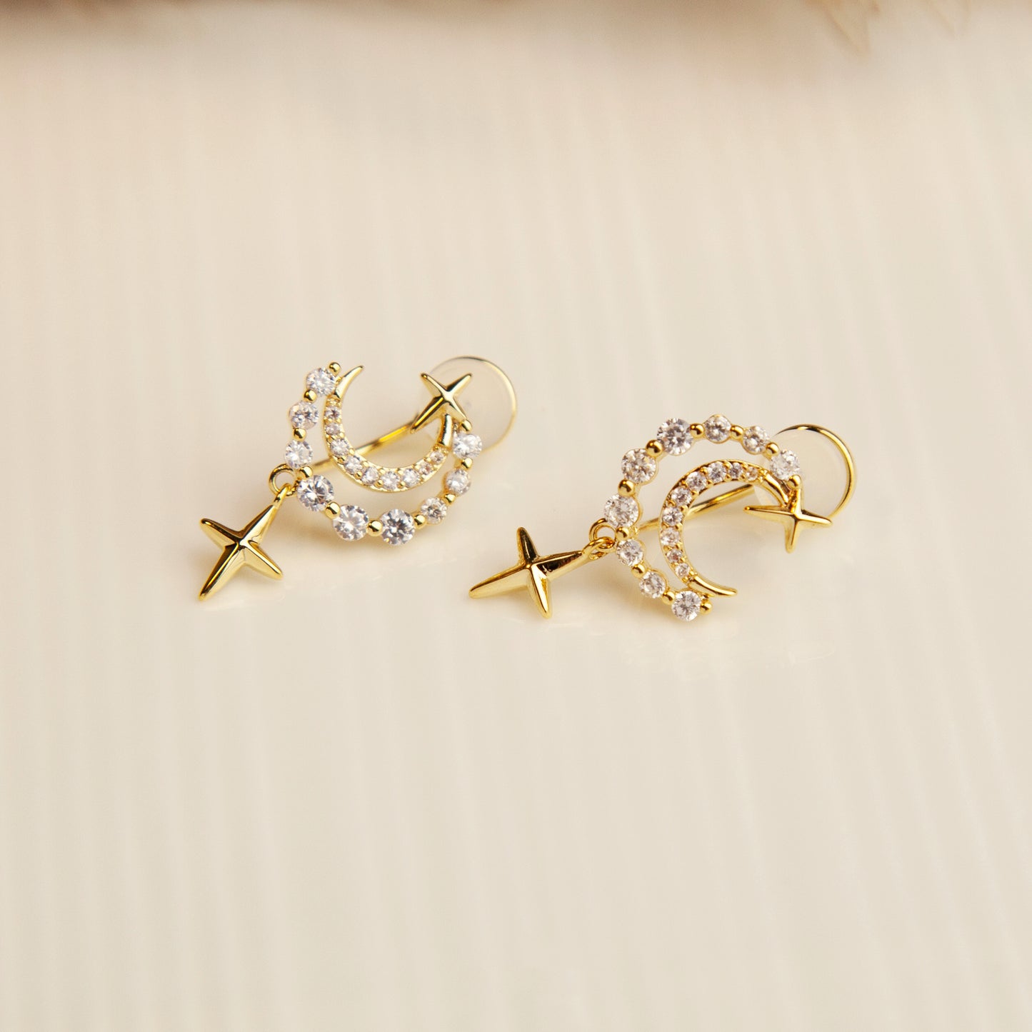 Crystal Moon Star Clip On Earrings