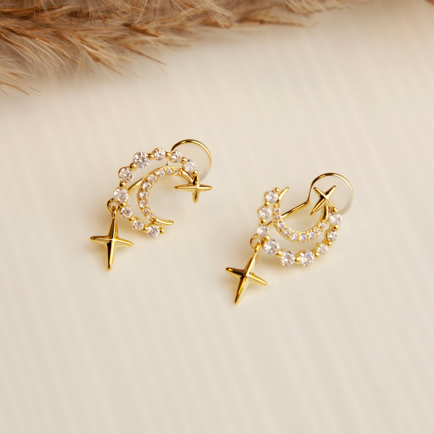 Crystal Moon Star Clip On Earrings