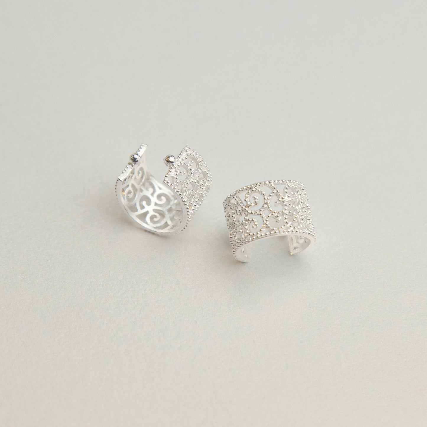 Sterling Silver Delicate Floral Hollow Out Ear Cuffs