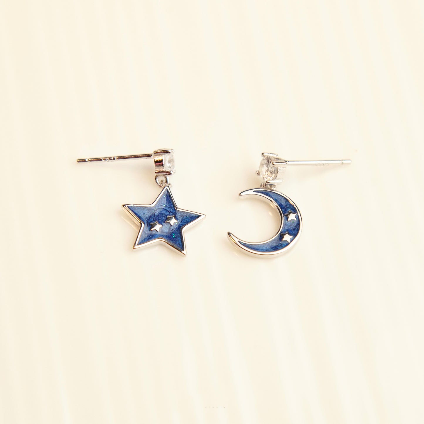 Sterling Silver Blue Moon Star Dangle Drop Earrings