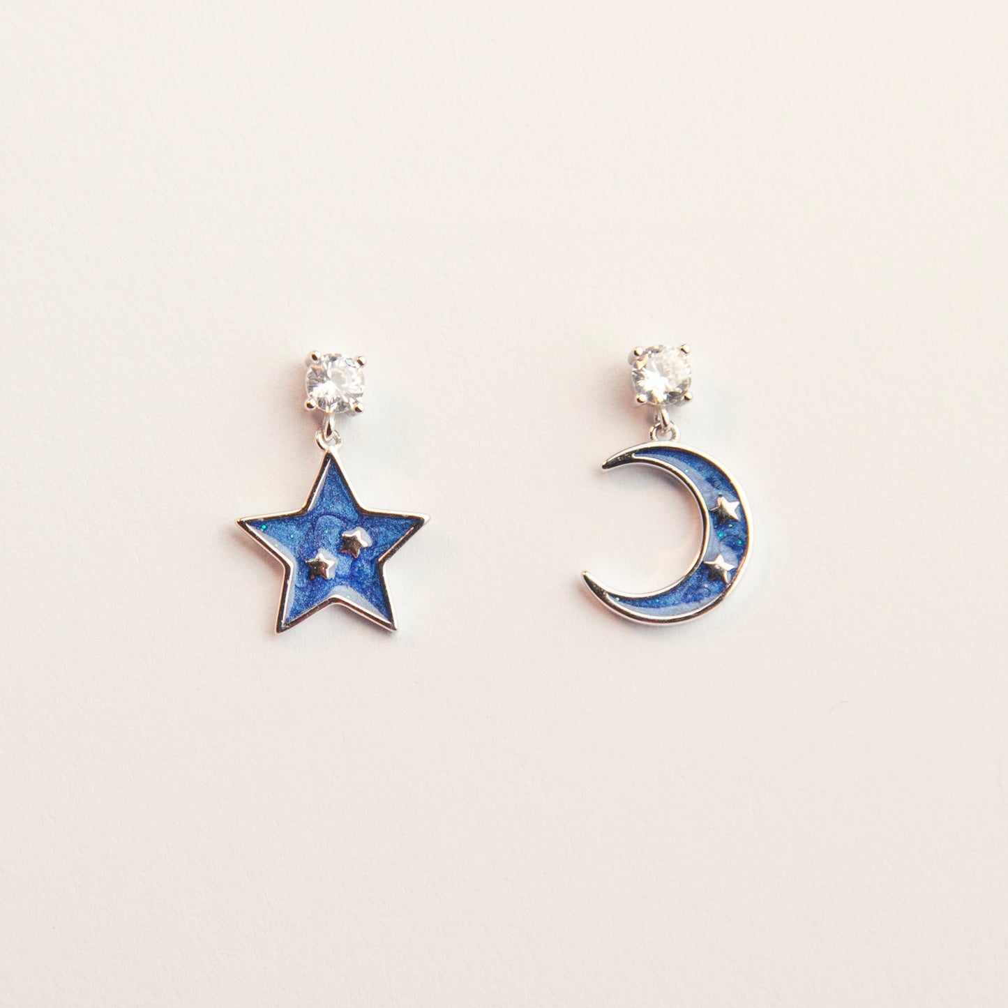 Sterling Silver Blue Moon Star Dangle Drop Earrings