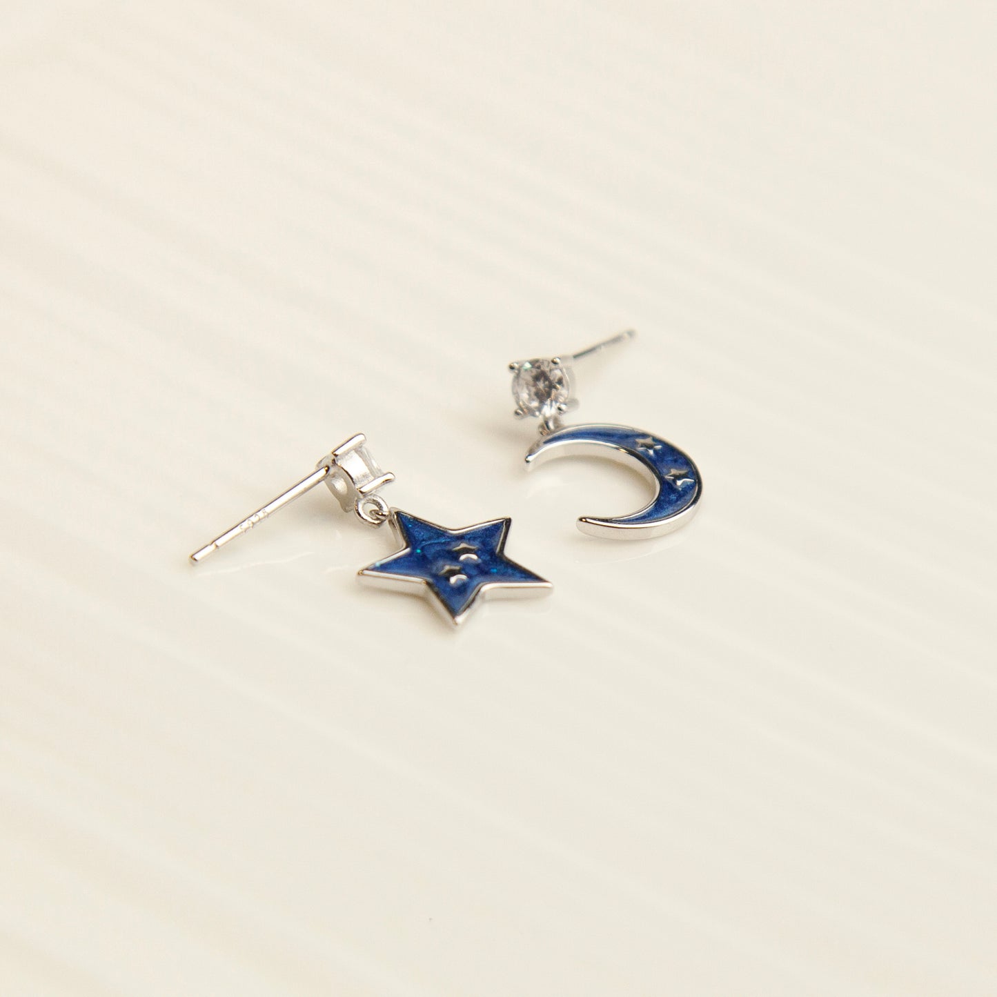 Sterling Silver Blue Moon Star Dangle Drop Earrings