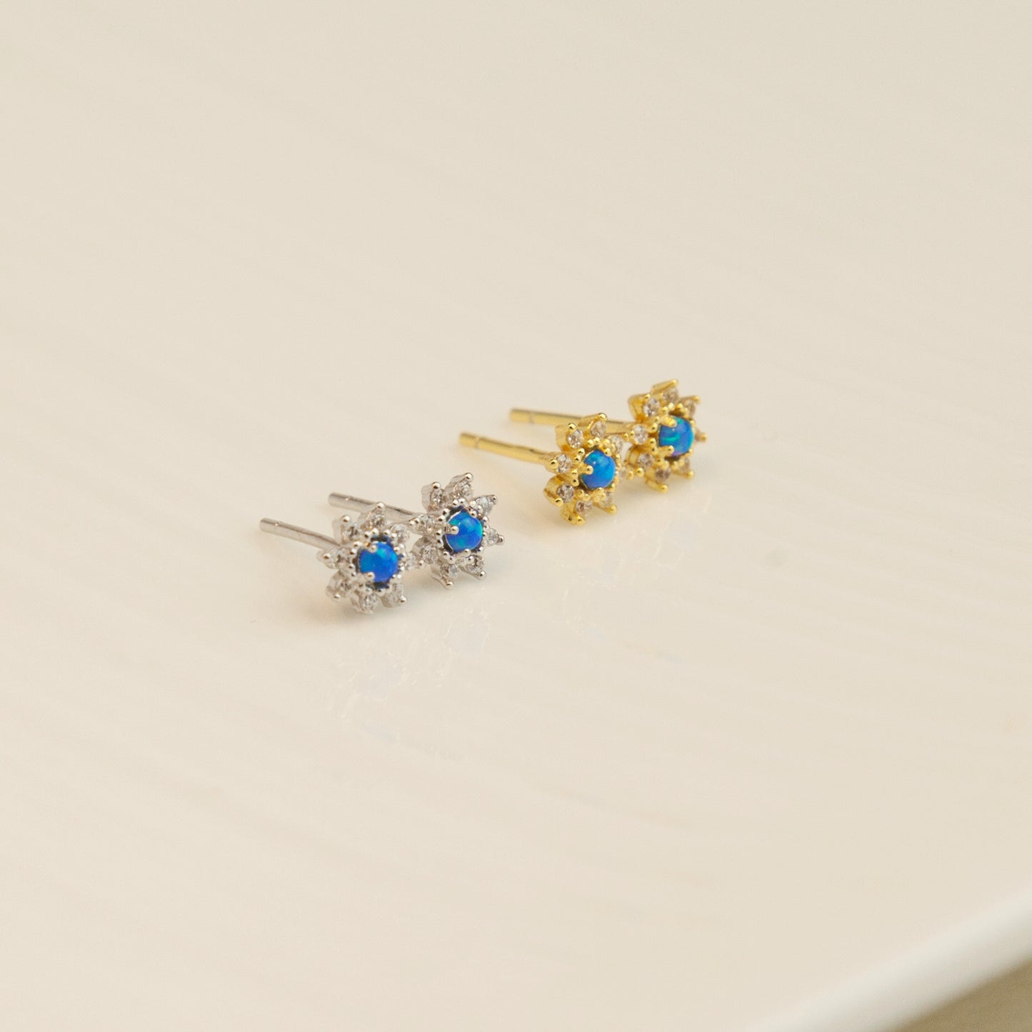 Sterling Silver Starburst Blue Gemstone Stud Earrings