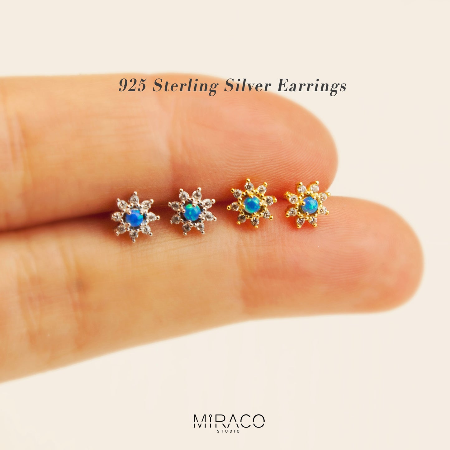 Sterling Silver Starburst Blue Gemstone Stud Earrings