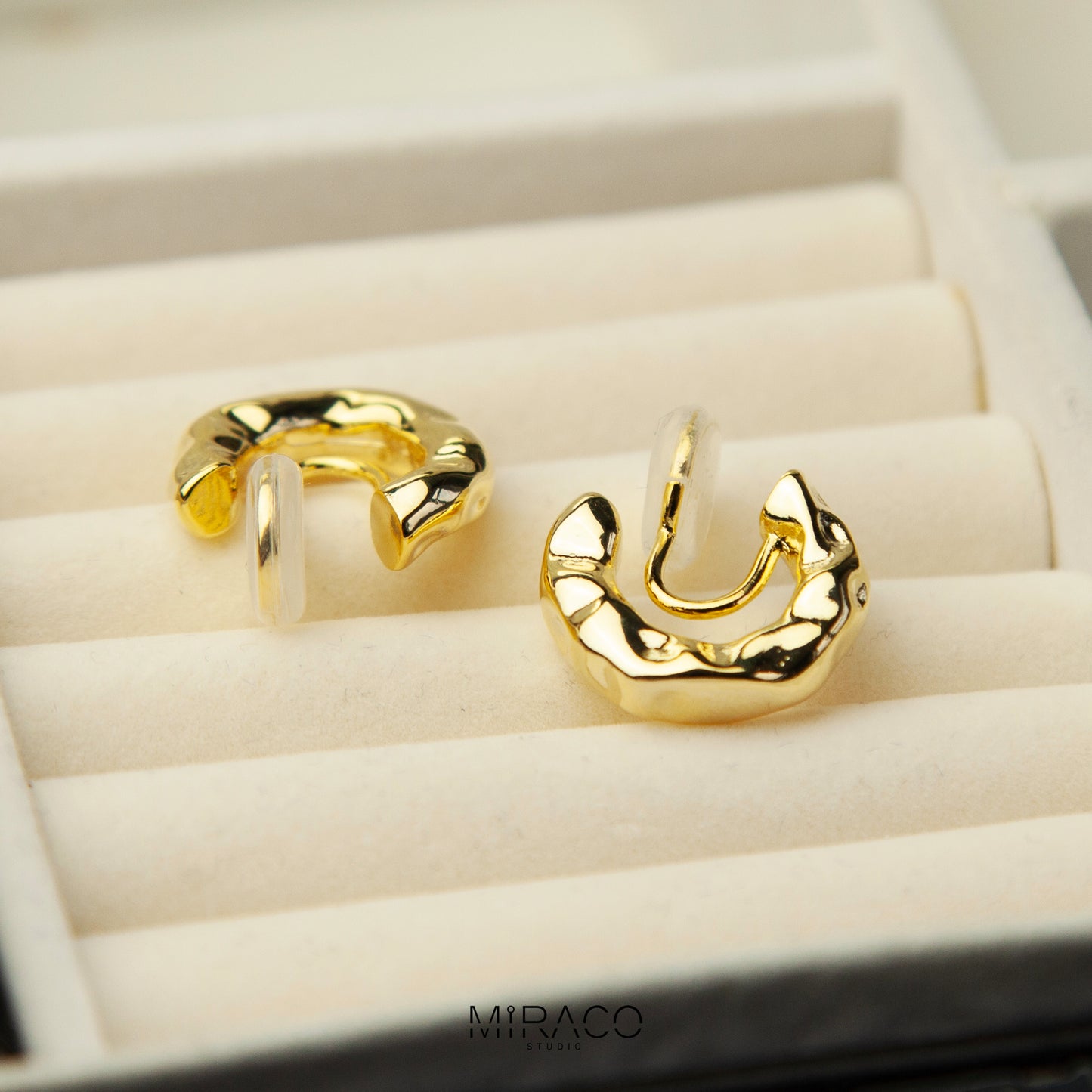 Hammered Chunky Gold Hoop Clip On Earrings