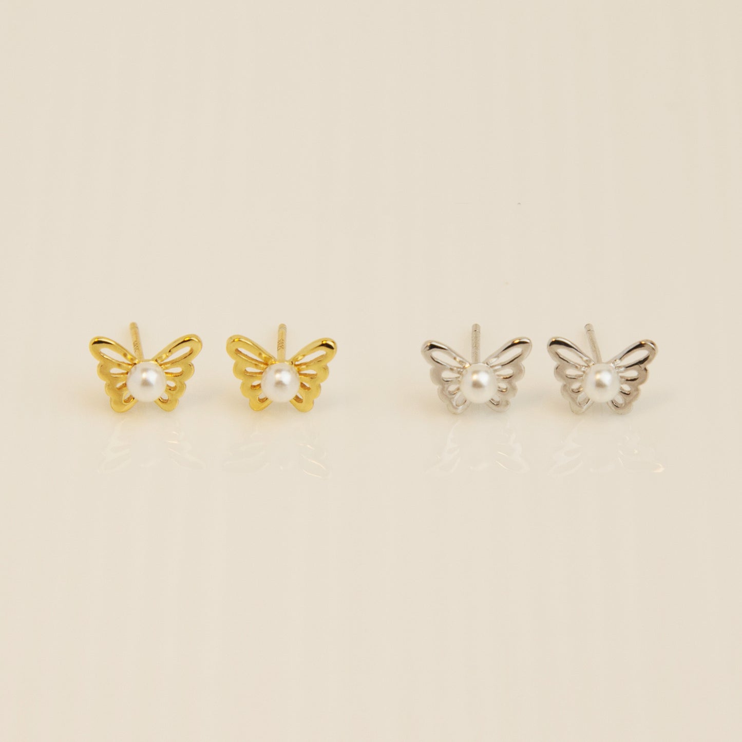 Sterling Silver Butterfly Pearls Stud Earrings