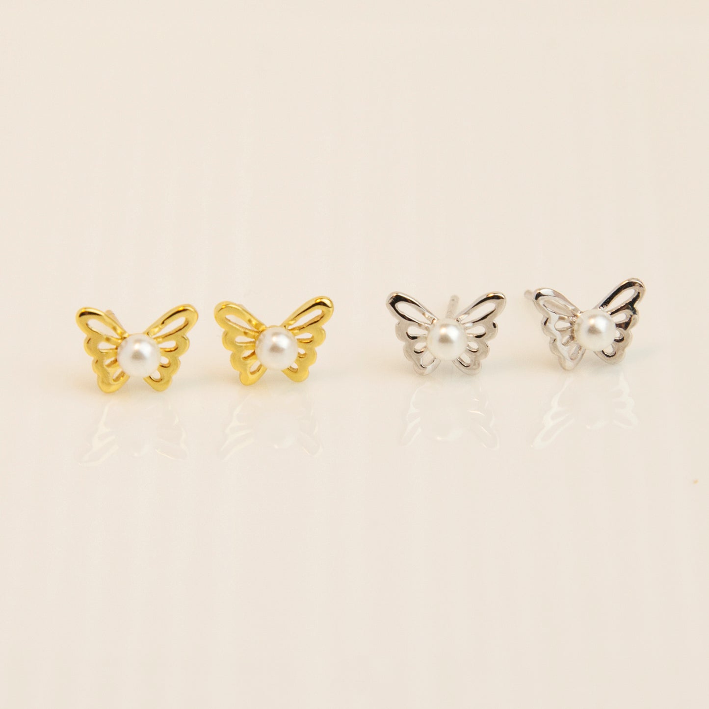 Sterling Silver Butterfly Pearls Stud Earrings