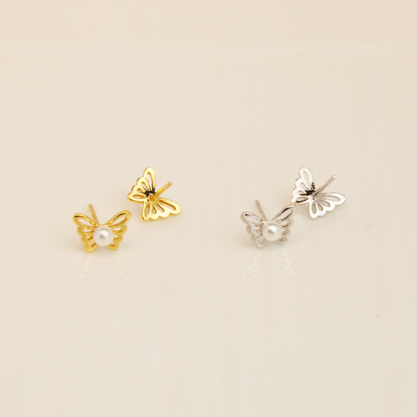 Sterling Silver Butterfly Pearls Stud Earrings