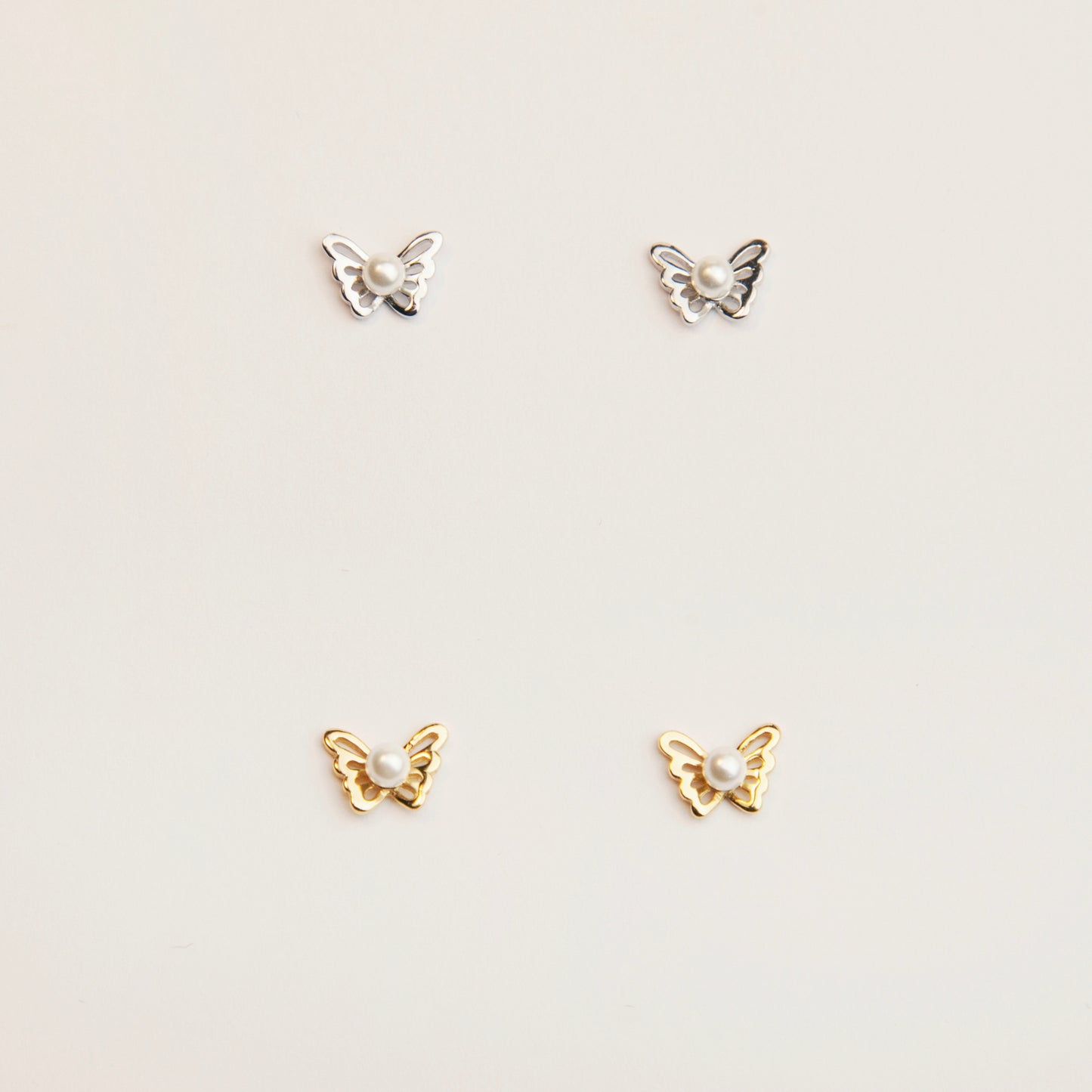 Sterling Silver Butterfly Pearls Stud Earrings