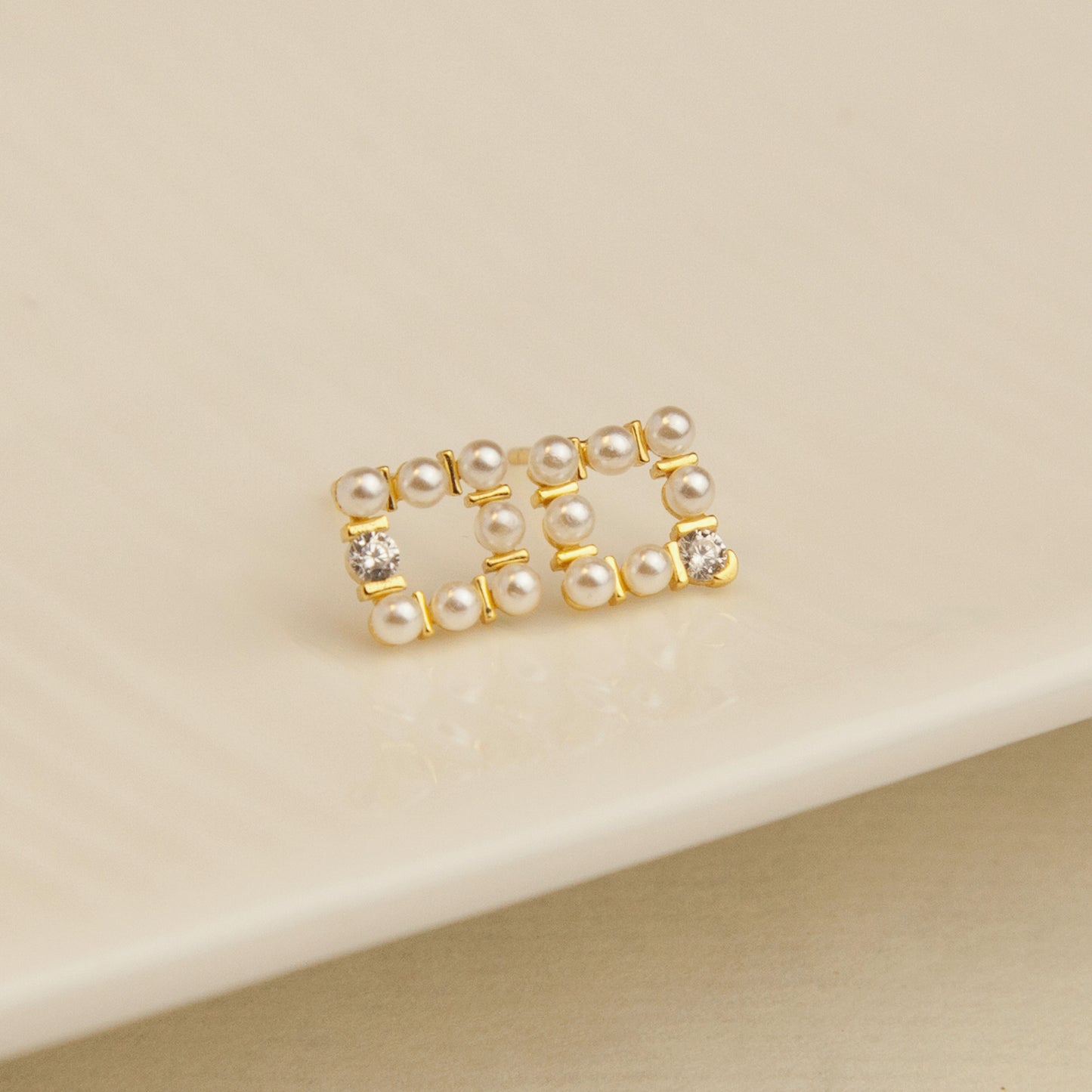 Sterling Silver Square Pearl Cluster Stud Earrings