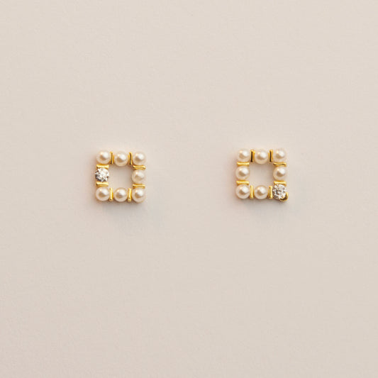 Sterling Silver Square Pearl Cluster Stud Earrings