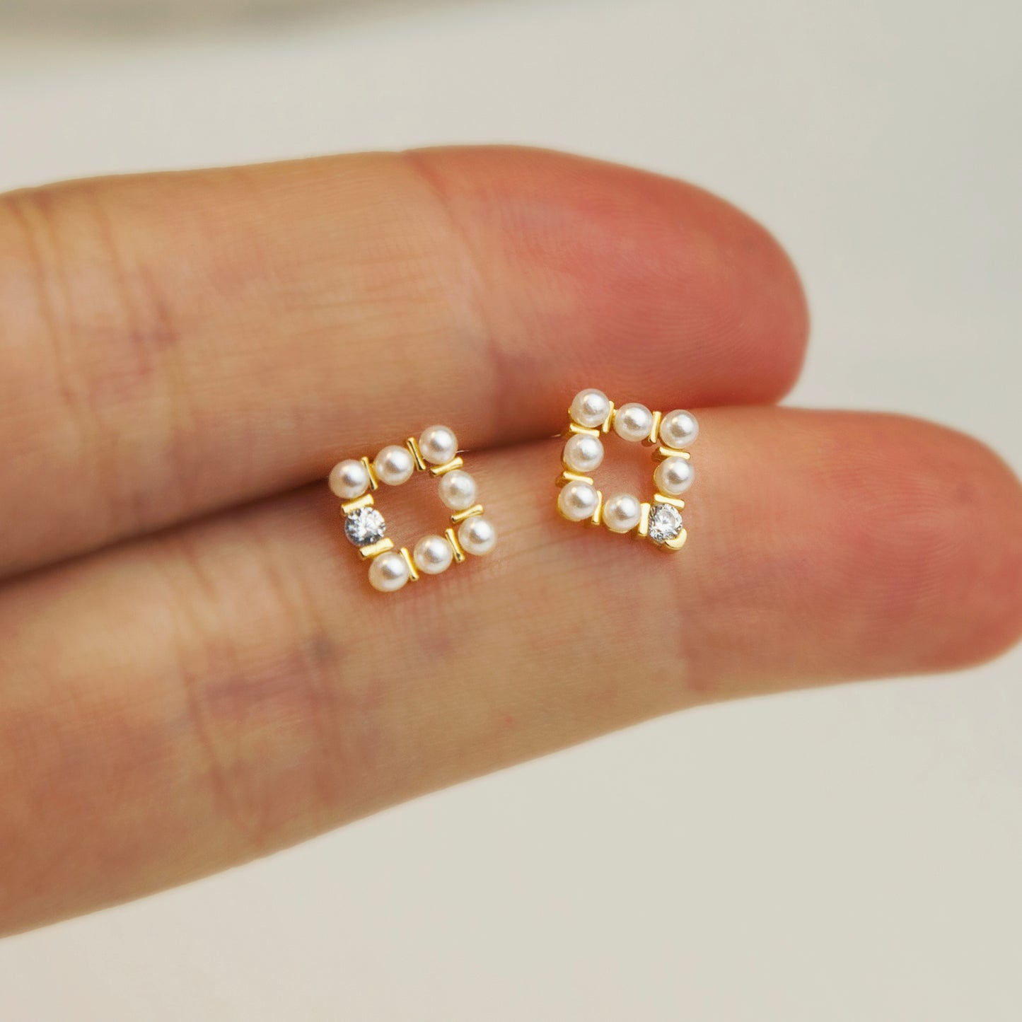 Sterling Silver Square Pearl Cluster Stud Earrings