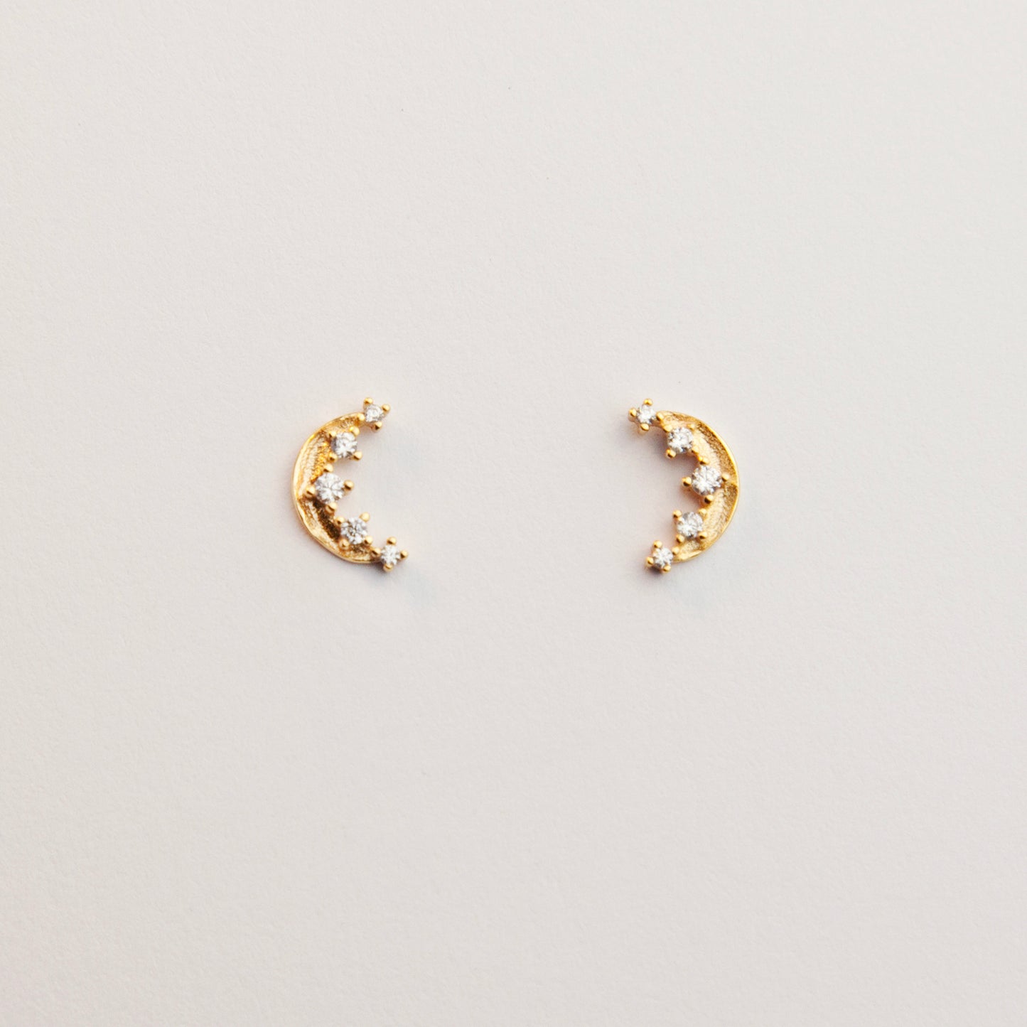 Gold Moon Stud Earrings With CZ Crystals