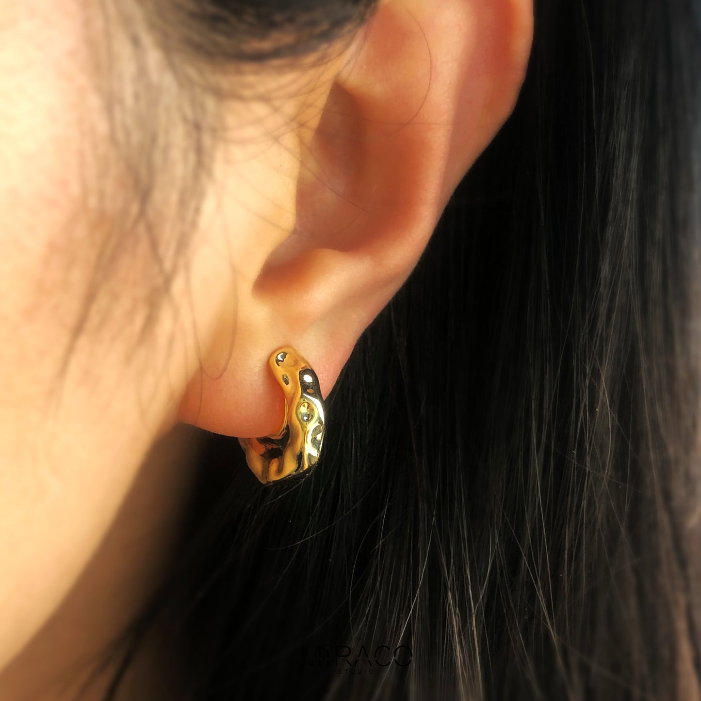 Hammered Chunky Gold Hoop Clip On Earrings