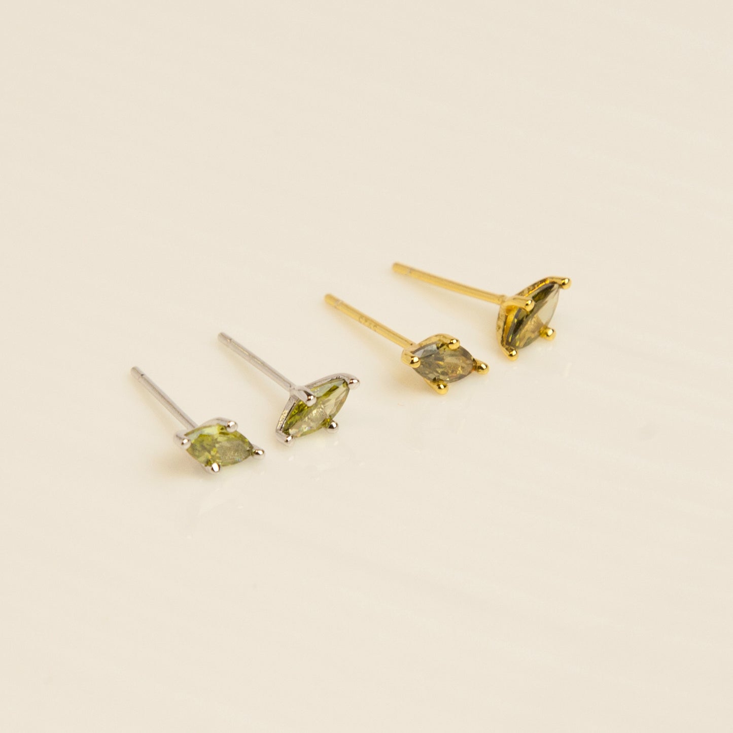 Sterling Silver Rhombus Olive Green Stud Earrings