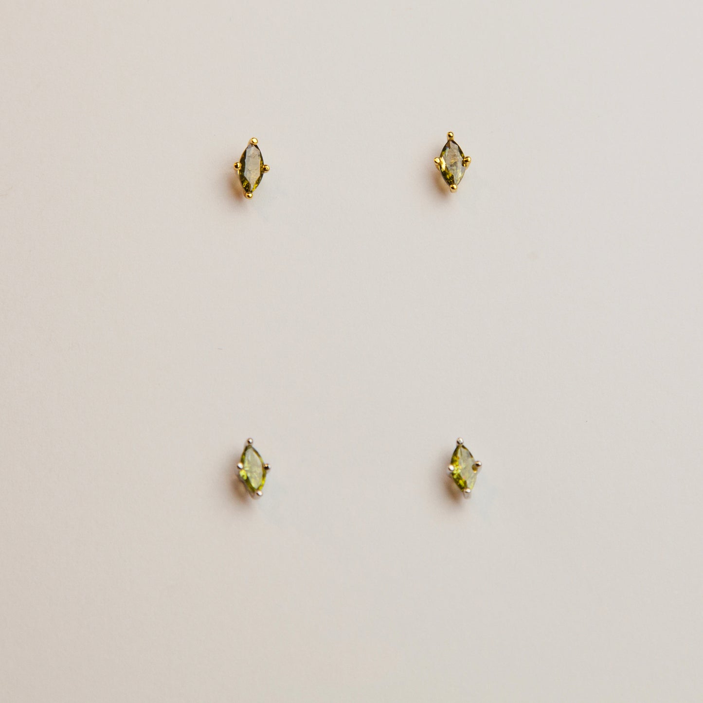 Sterling Silver Rhombus Olive Green Stud Earrings