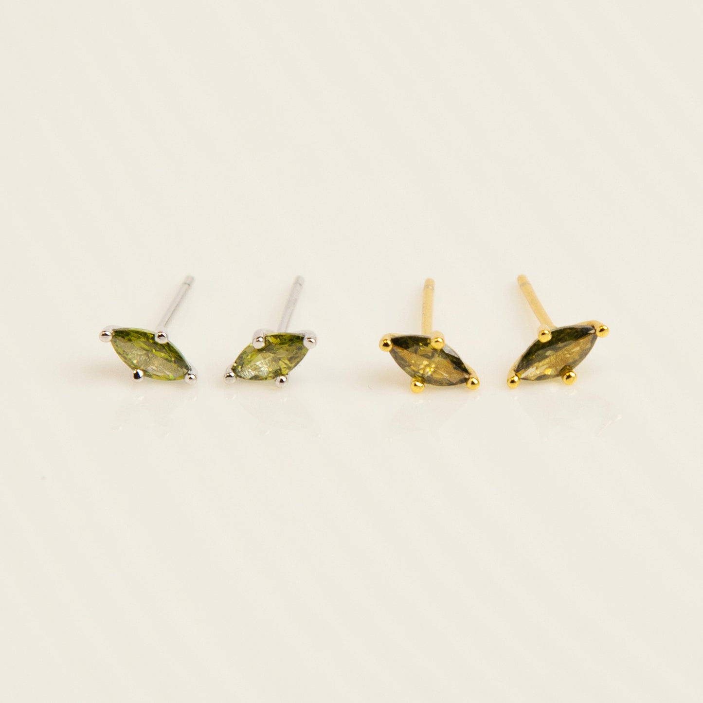 Sterling Silver Rhombus Olive Green Stud Earrings