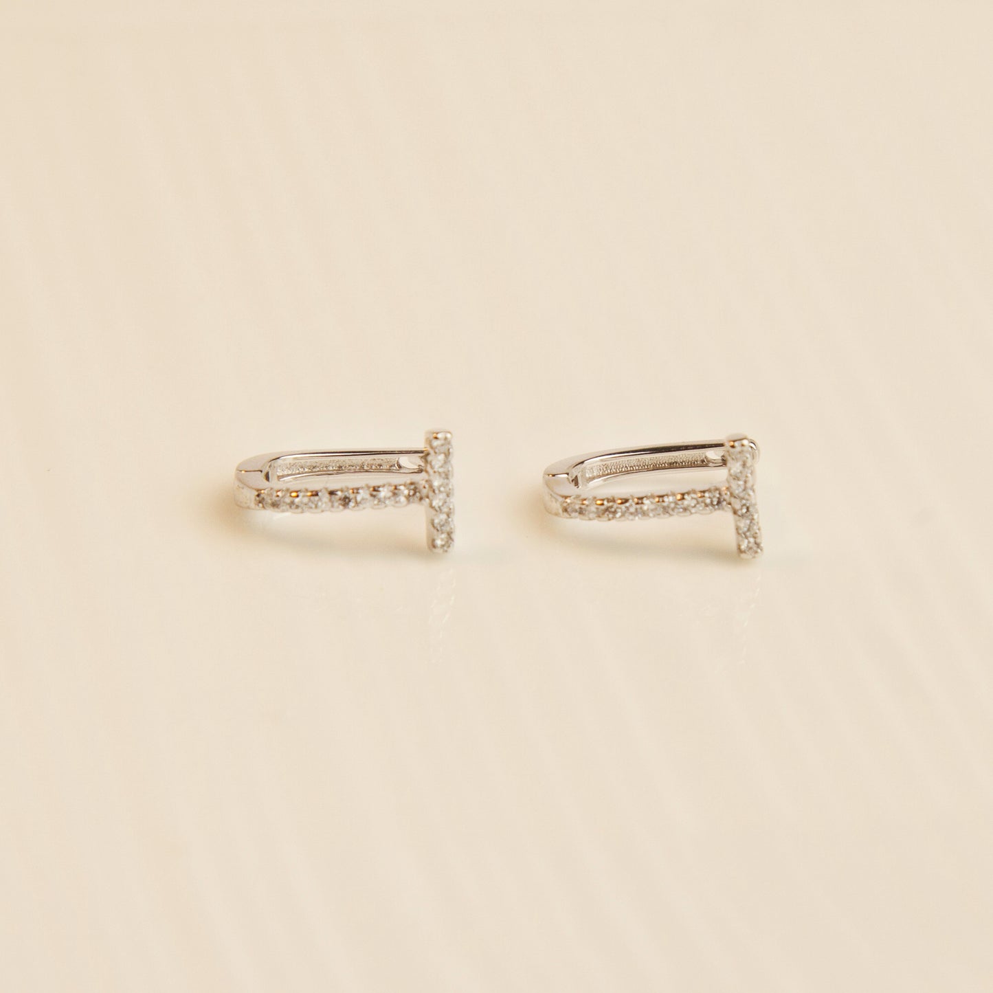 Sterling Silver Paved Hoop Earrings