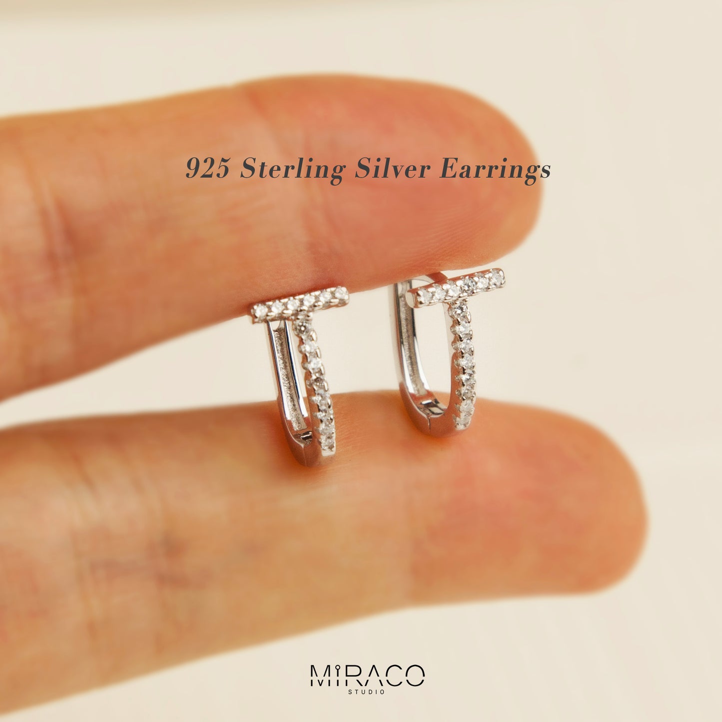 Sterling Silver Paved Hoop Earrings