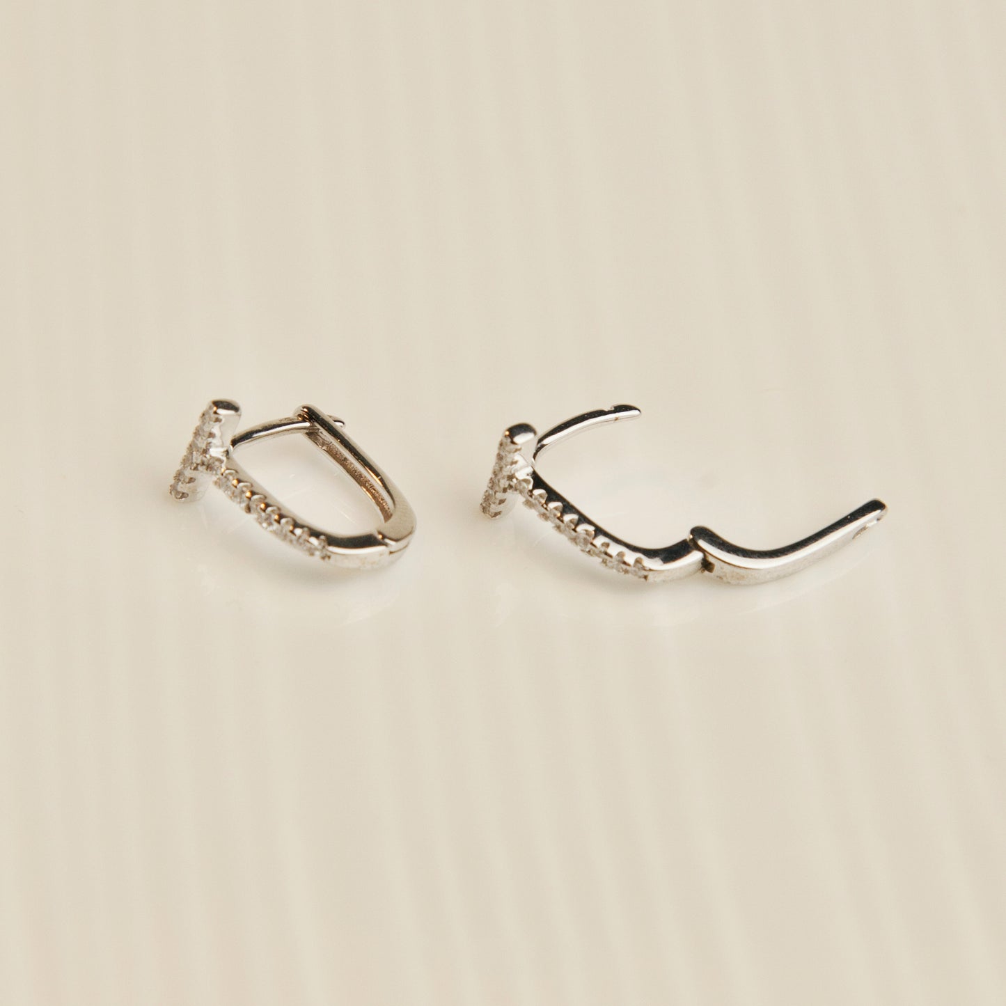 Sterling Silver Paved Hoop Earrings