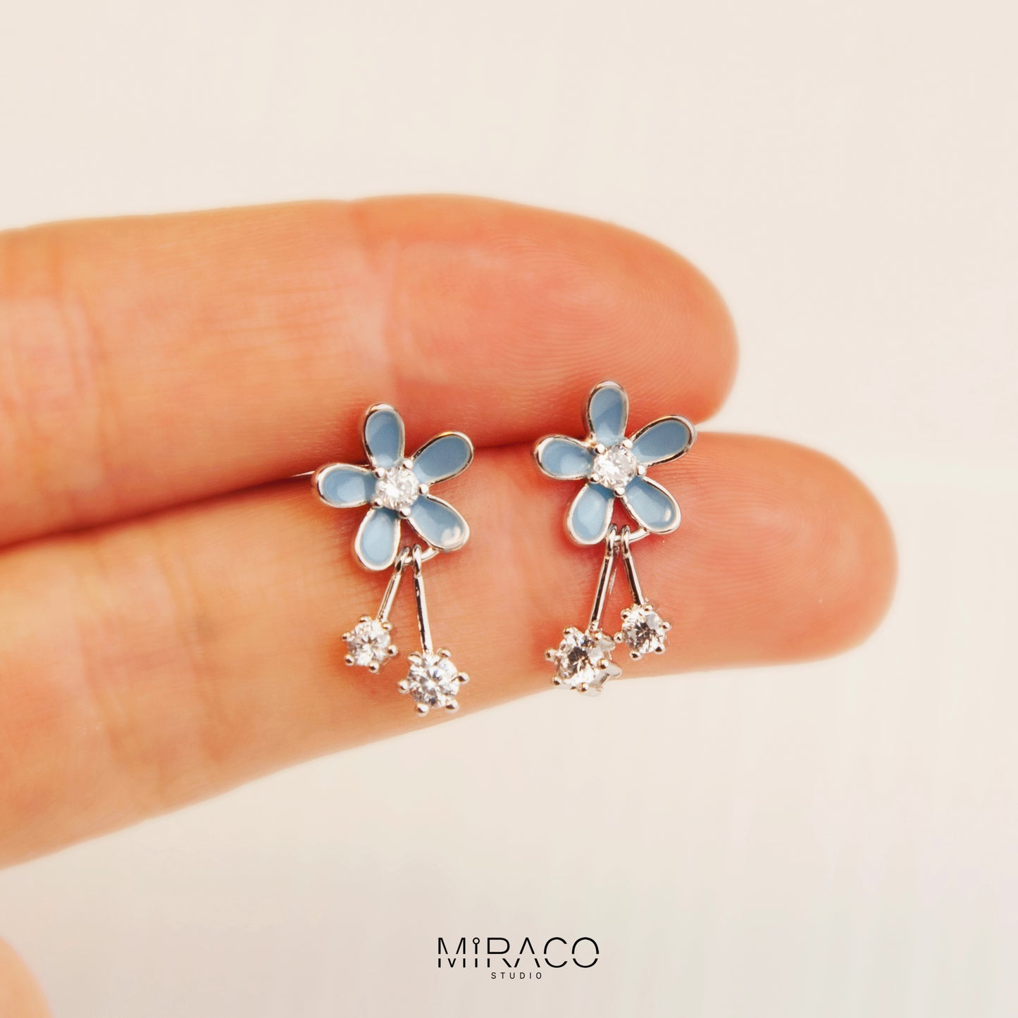 Sterling Silver Blue Flower Dangle Drop Earrings