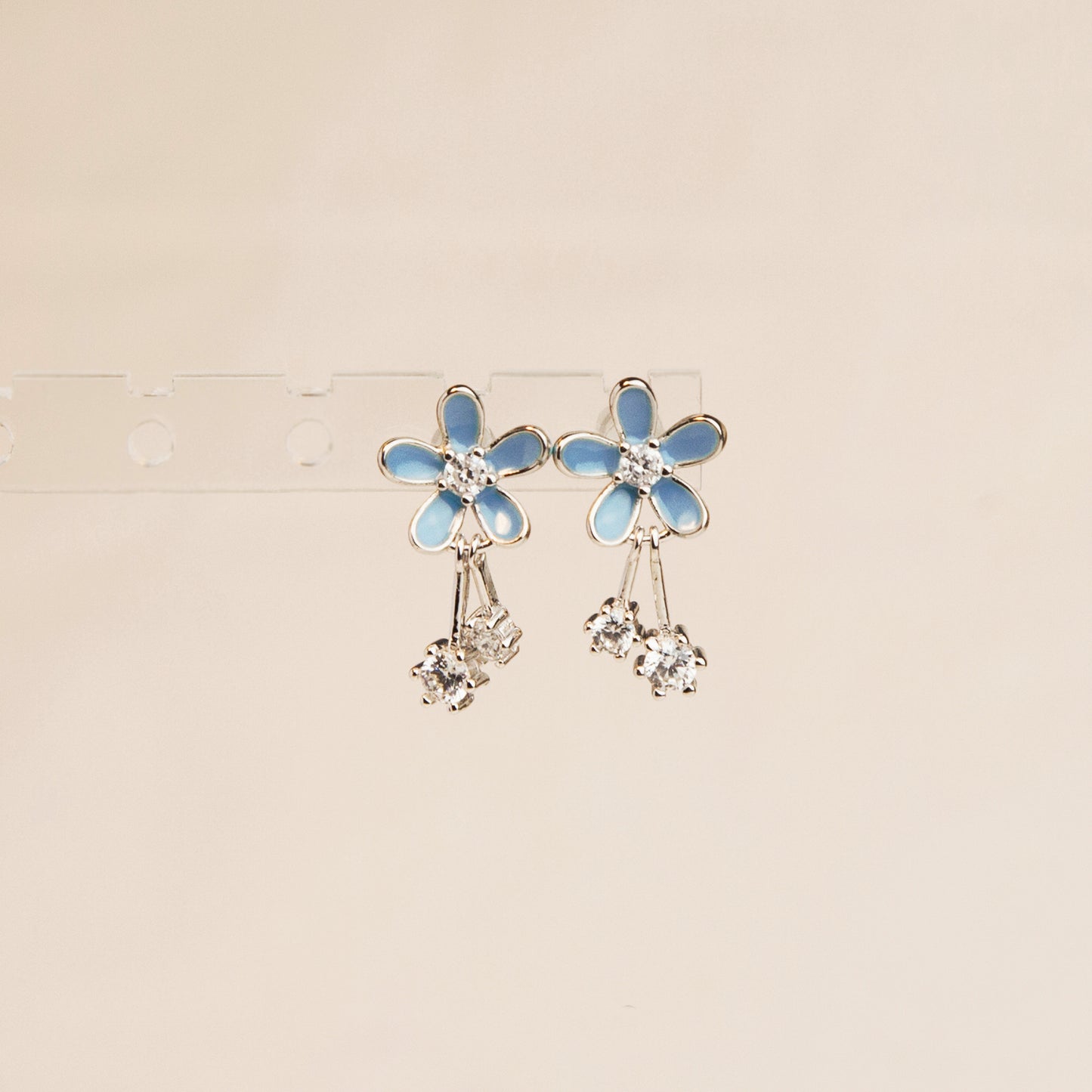 Sterling Silver Blue Flower Dangle Drop Earrings