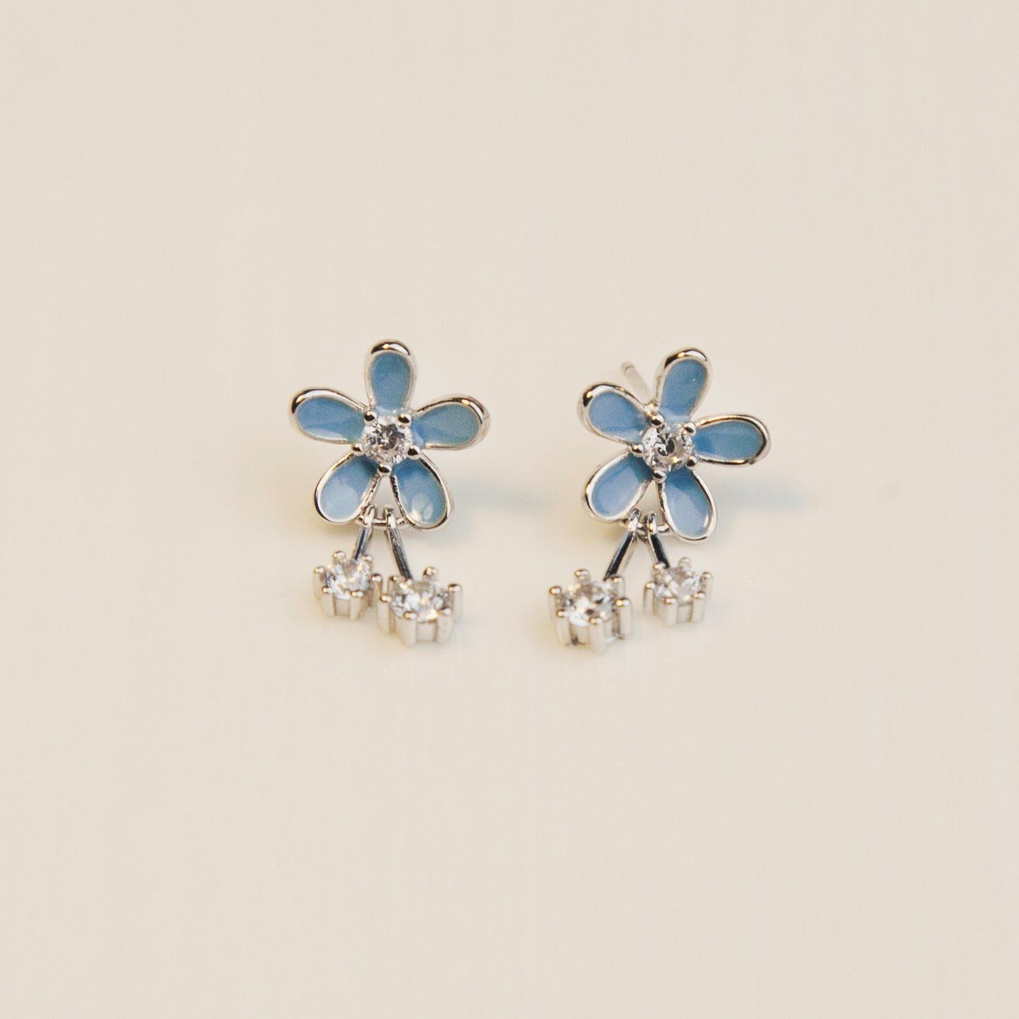 Sterling Silver Blue Flower Dangle Drop Earrings