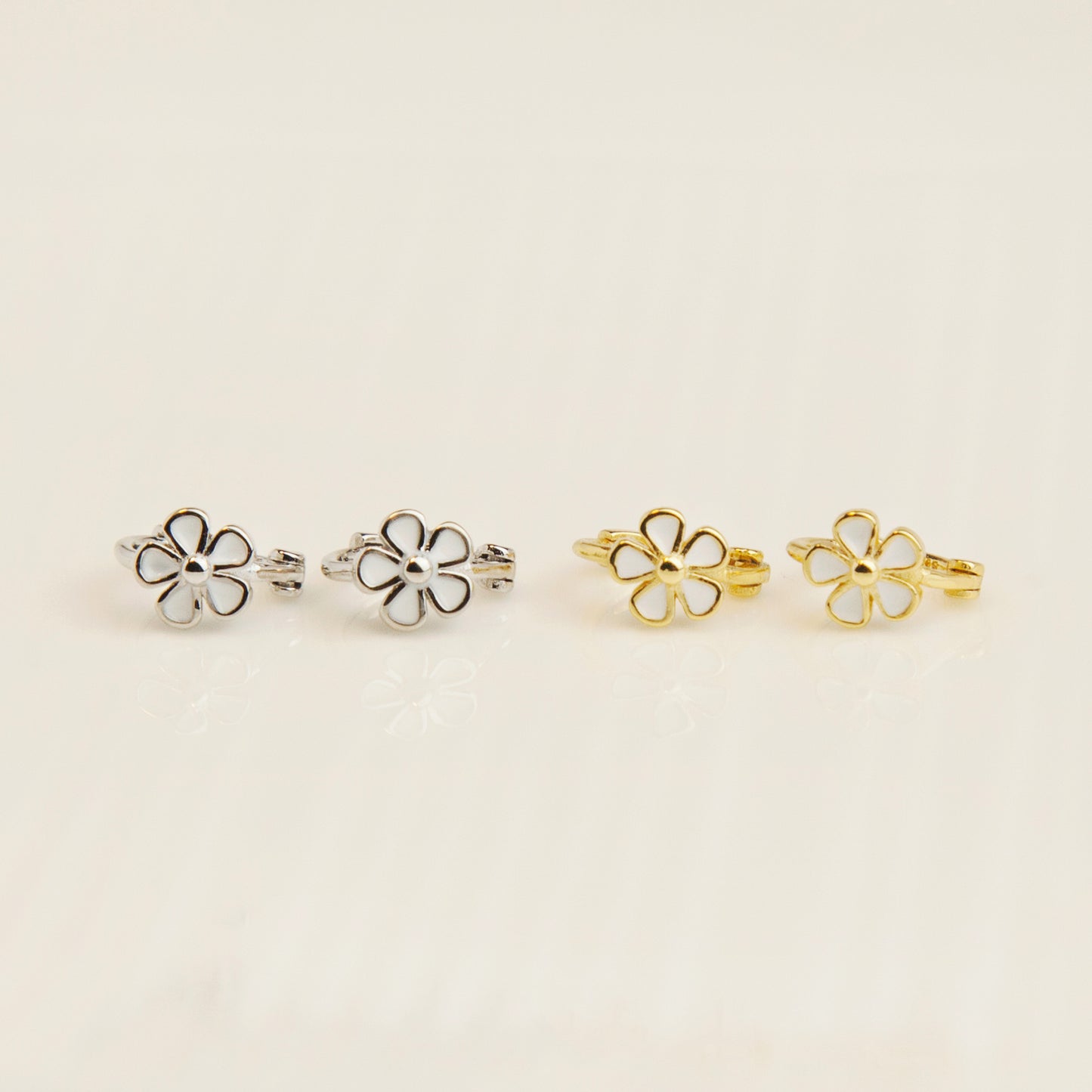 Sterling Silver Tiny Enameled Flower Huggie Hoops