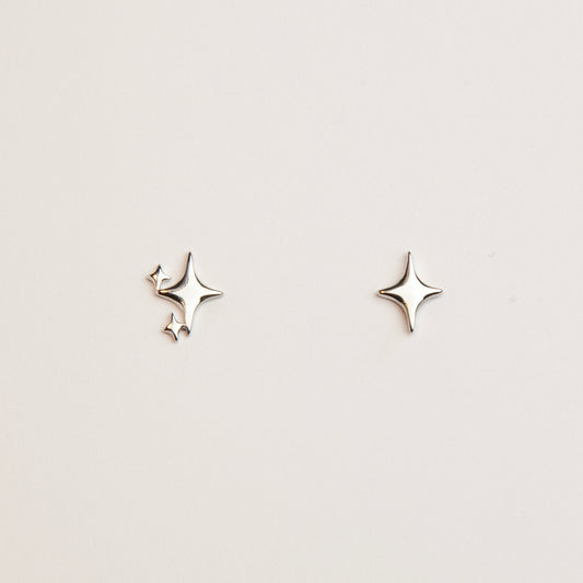 Four Point Star Stud Earrings in Sterling Silver Screw Back