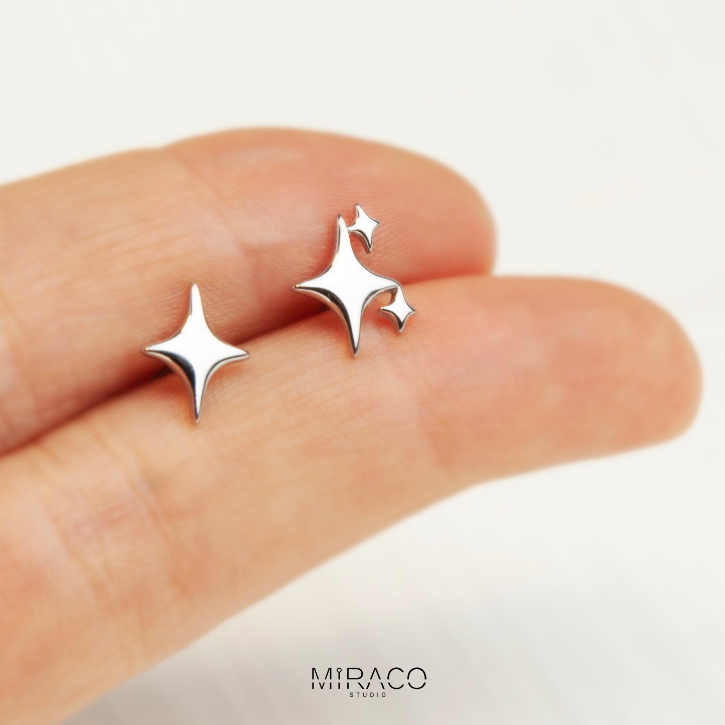 Four Point Star Stud Earrings in Sterling Silver Screw Back