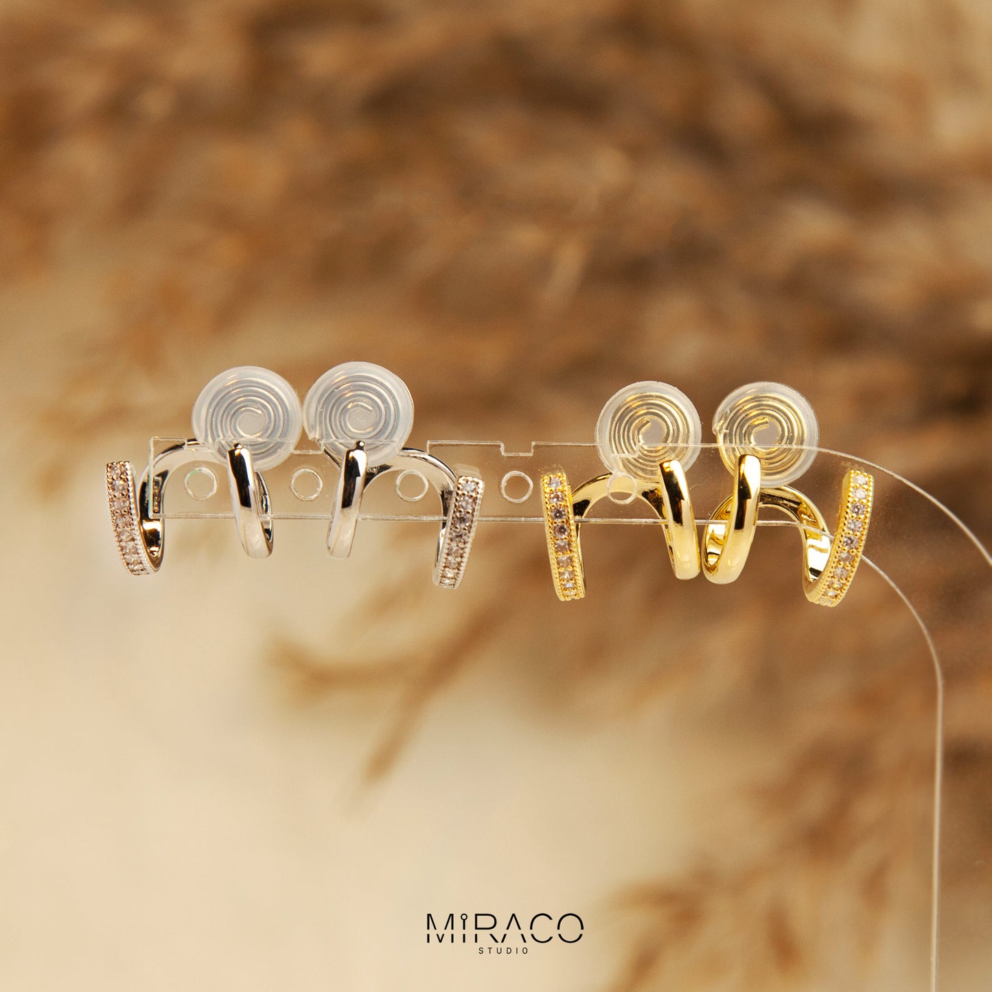 Double Hoop Stud Earrings in Silver and Gold