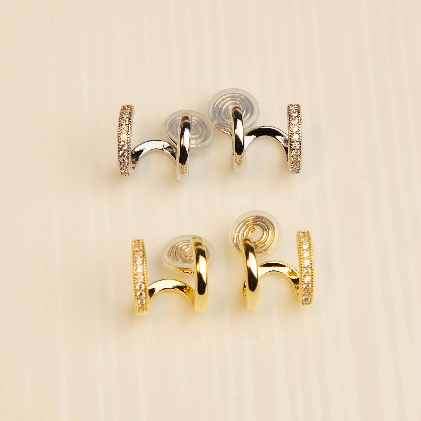 Double Hoop Stud Earrings in Silver and Gold