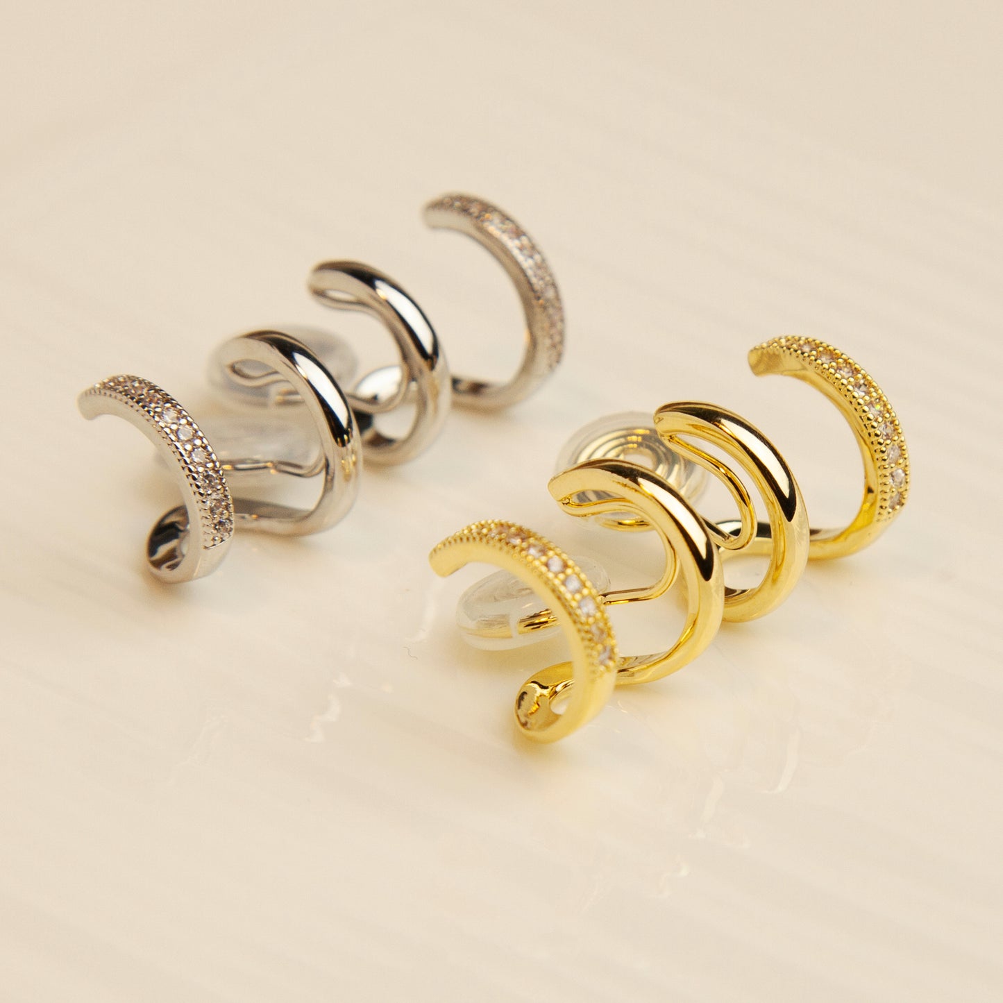 Double Hoop Stud Earrings in Silver and Gold