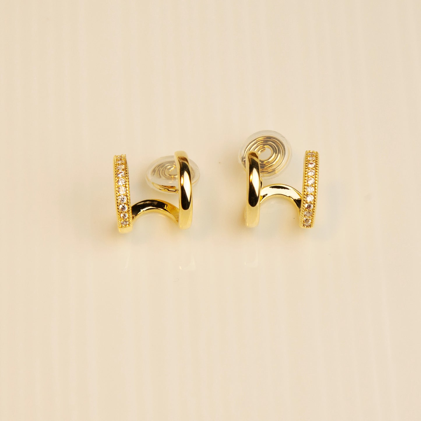 Double Hoop Stud Earrings in Silver and Gold