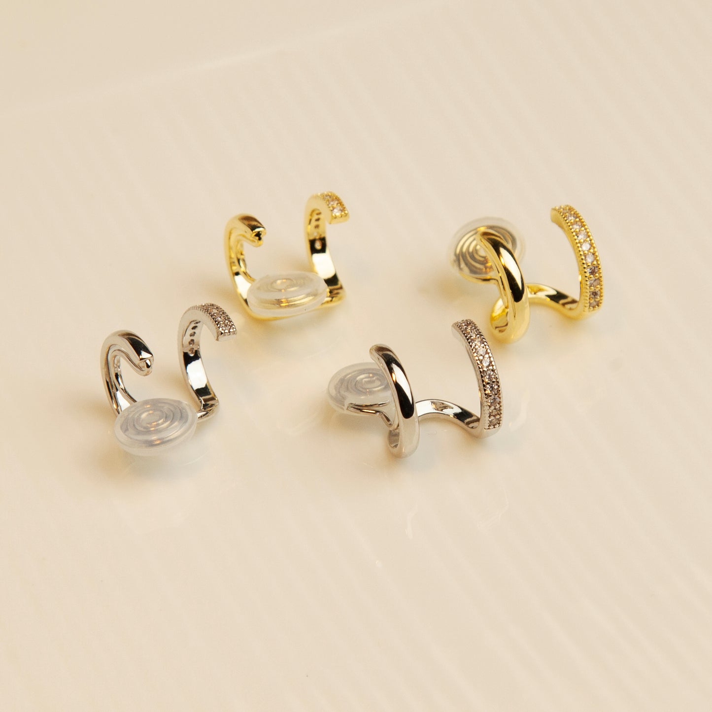 Double Hoop Stud Earrings in Silver and Gold