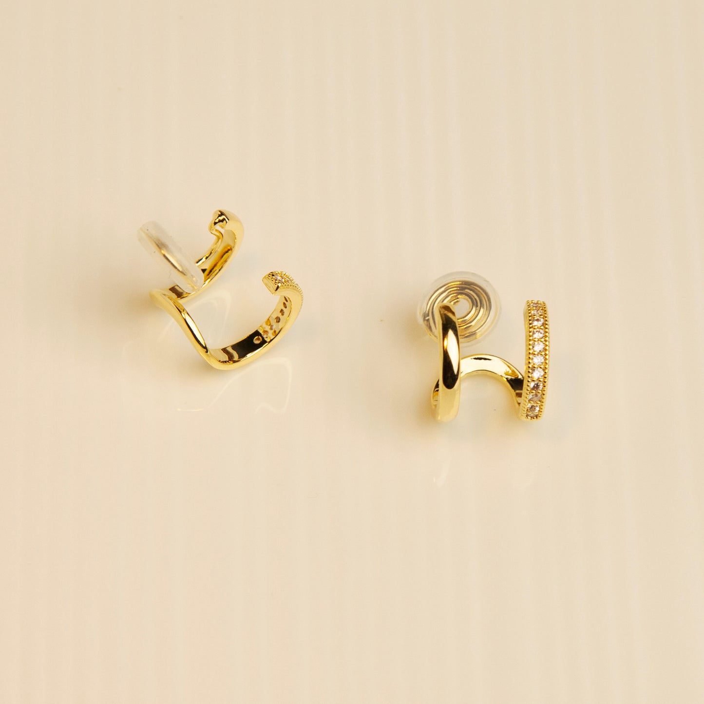 Double Hoop Stud Earrings in Silver and Gold